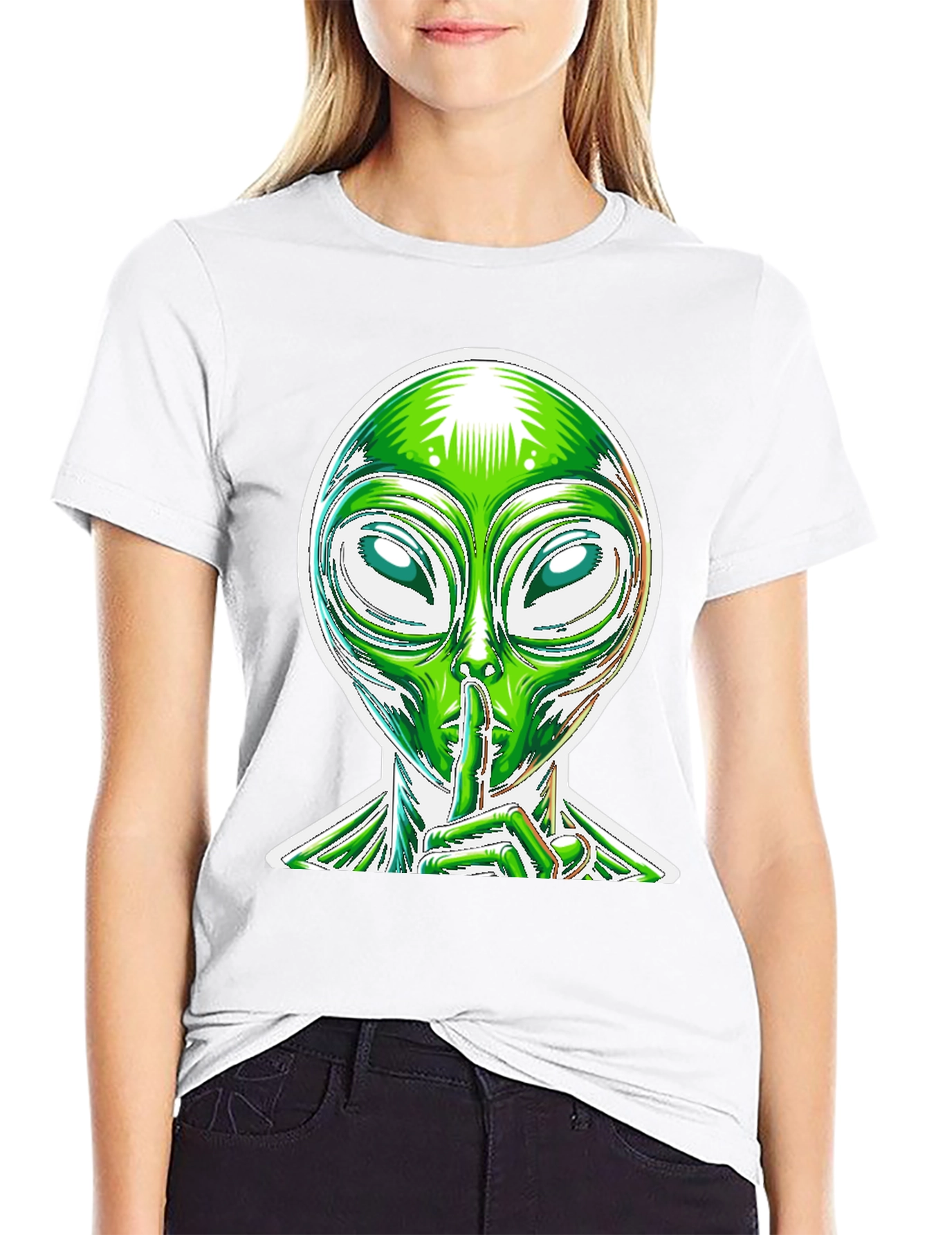 Black Alien Shhh Graphic Tee - Black Cotton Blend Shirt view 9