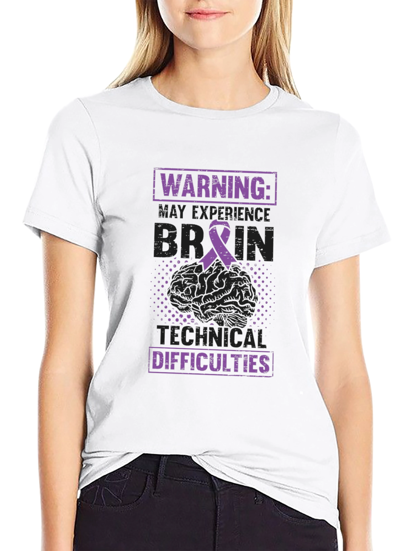 Black Warning Brain Technical Difficulties Awareness Tee view 9