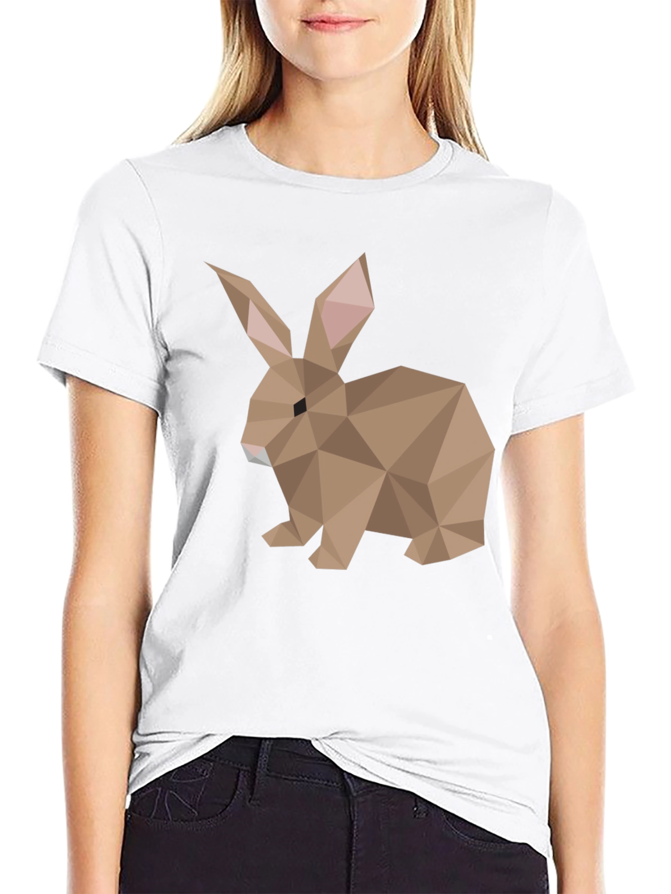 Black Geometric Rabbit Graphic Tee - Soft Cotton Blend view 9