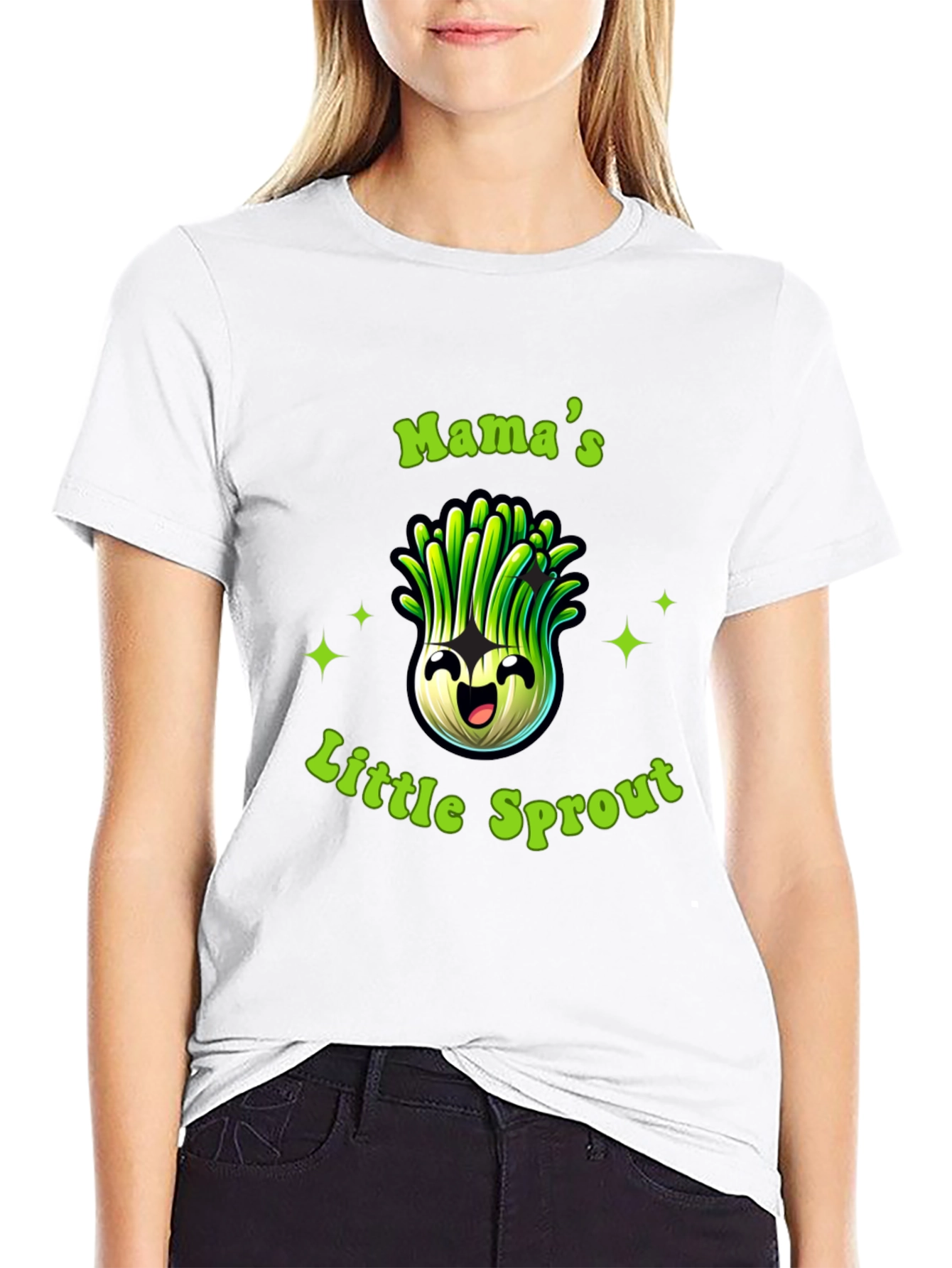 Black Mama's Little Sprout Black T-Shirt - Cute Onion Cartoon view 9