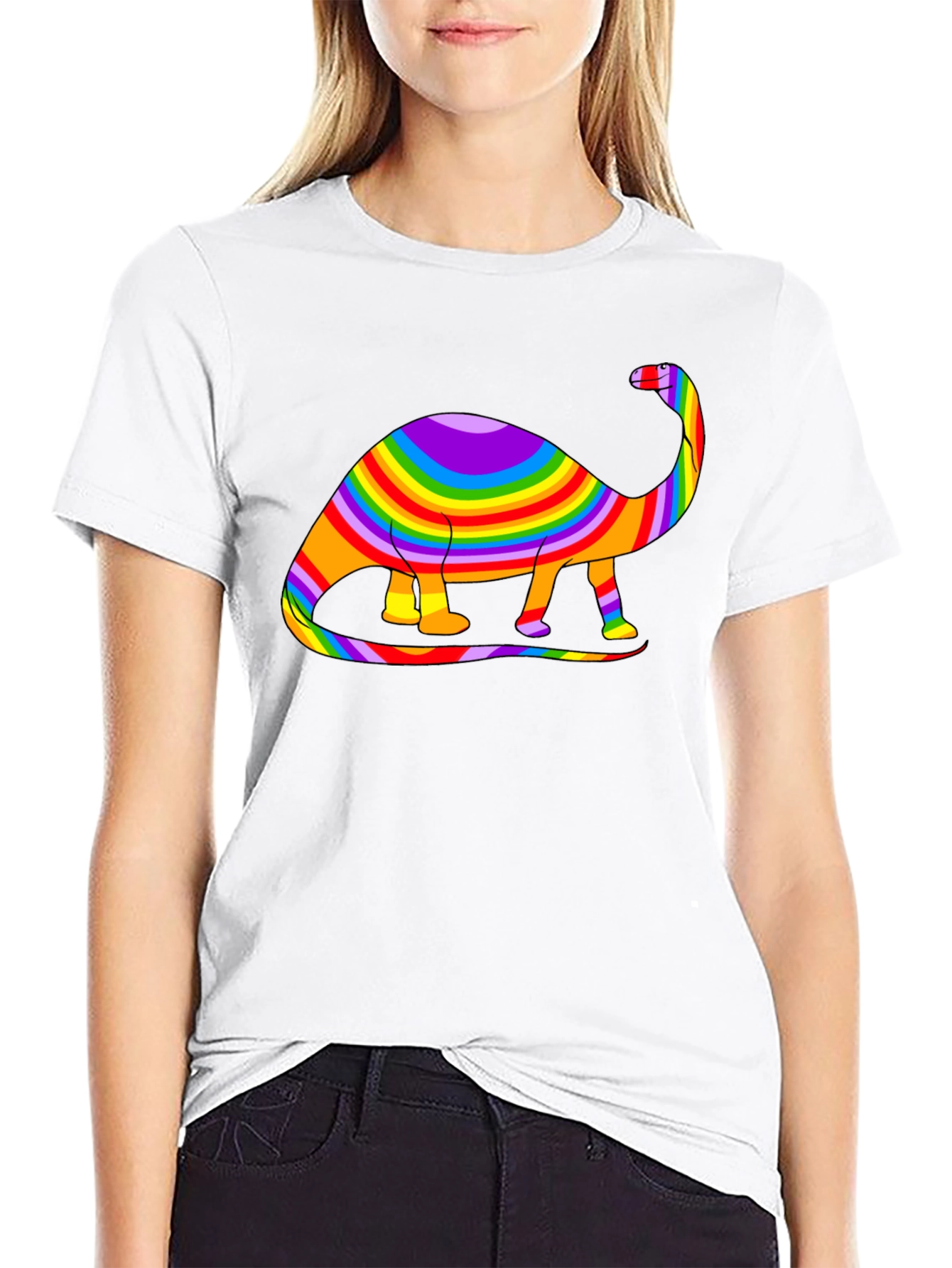 Black Rainbow Dinosaur Graphic Tee - Black Cotton Blend view 9