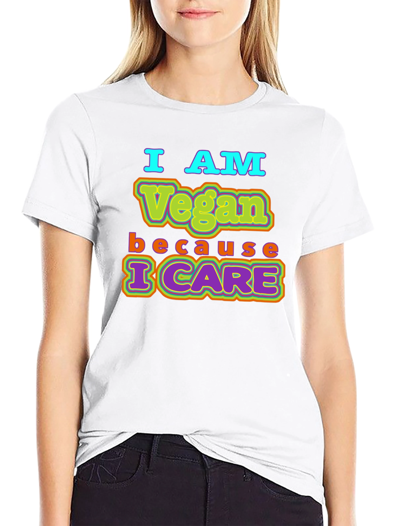 Black I AM Vegan Because I CARE Black T-Shirt view 9