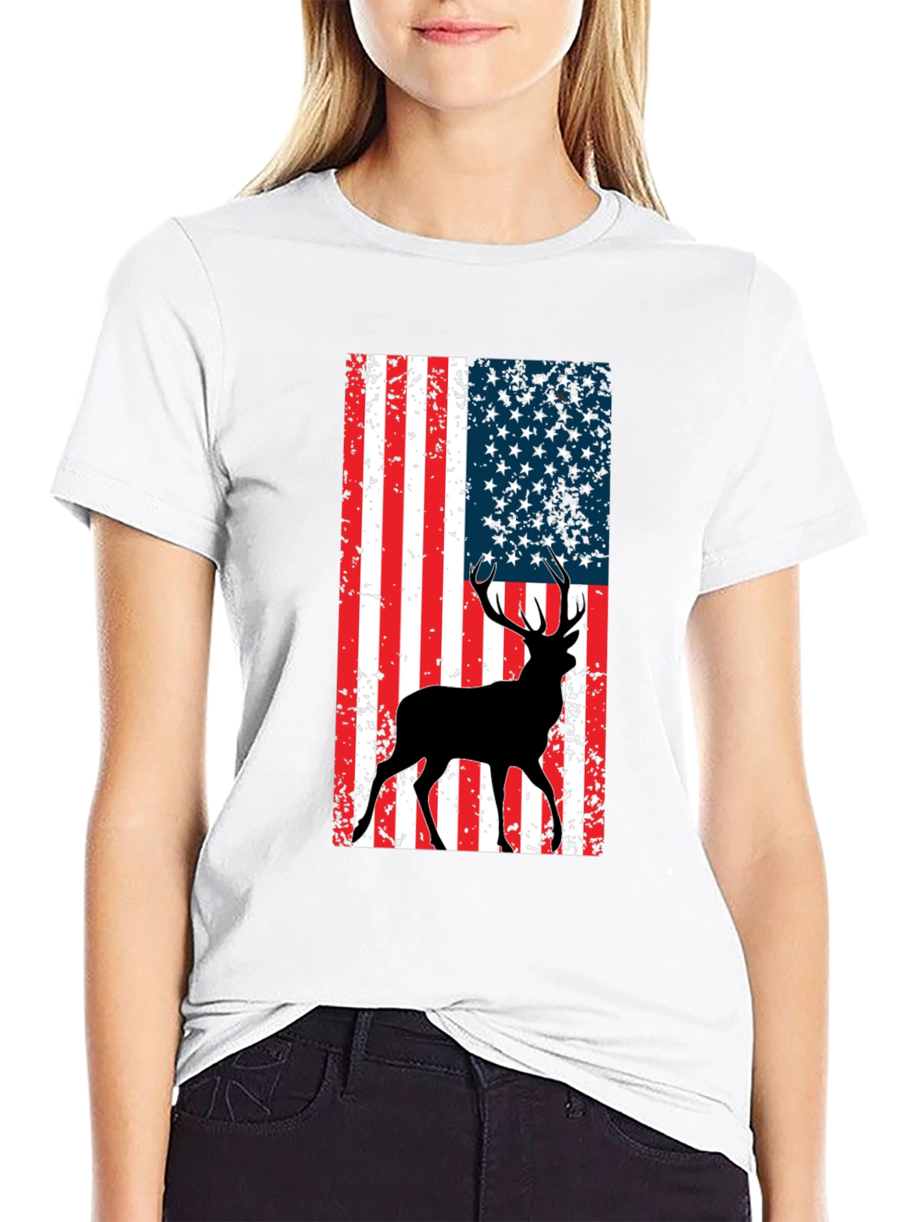 Black American Flag Deer Graphic Tee - Black view 9