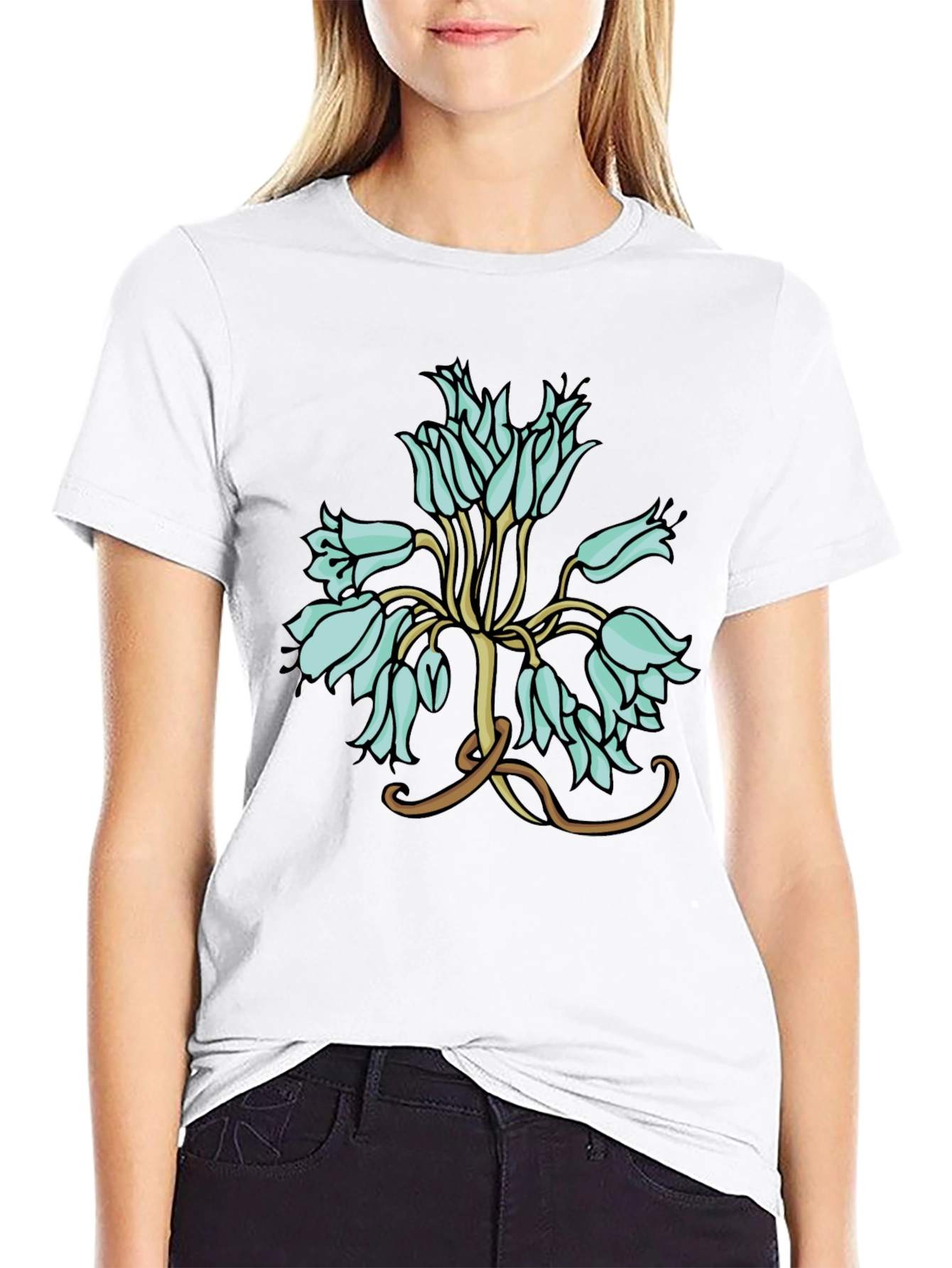 Black Floral T-Shirt - Artistic Flower Design view 9