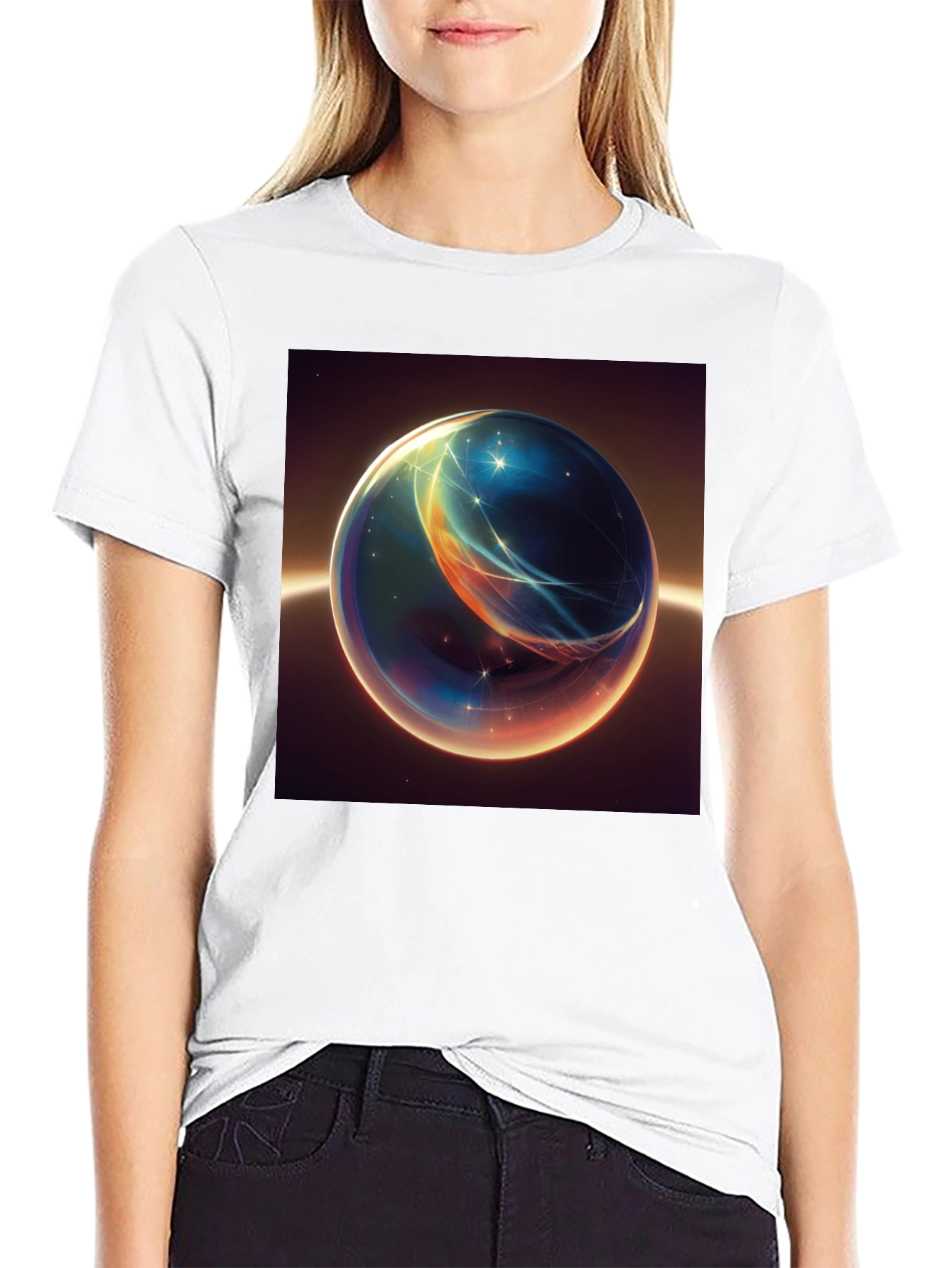 Black Abstract Space Orb Graphic T-Shirt view 9