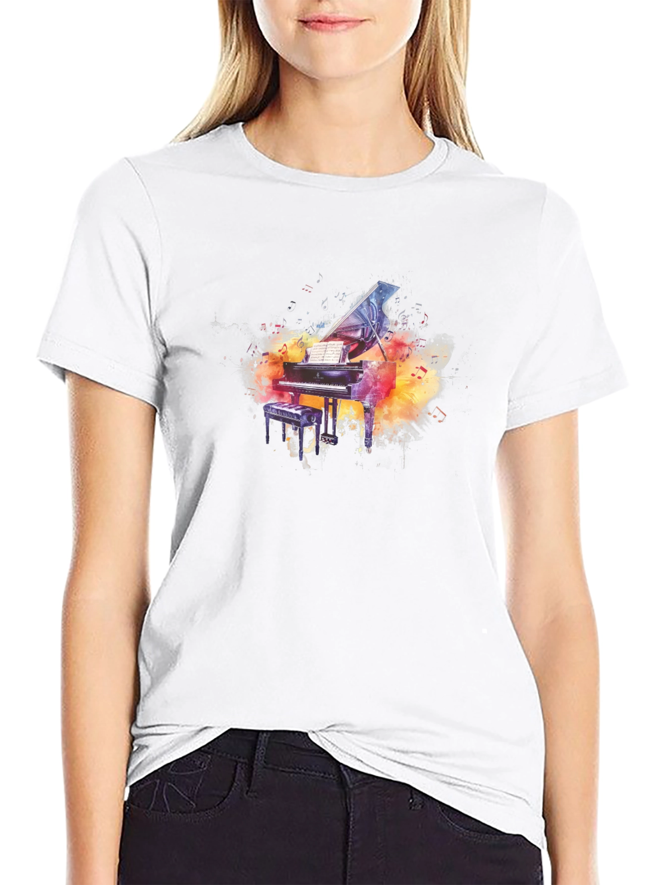 Black Grand Piano Watercolor Graphic Tee - Music Lover Gift view 9