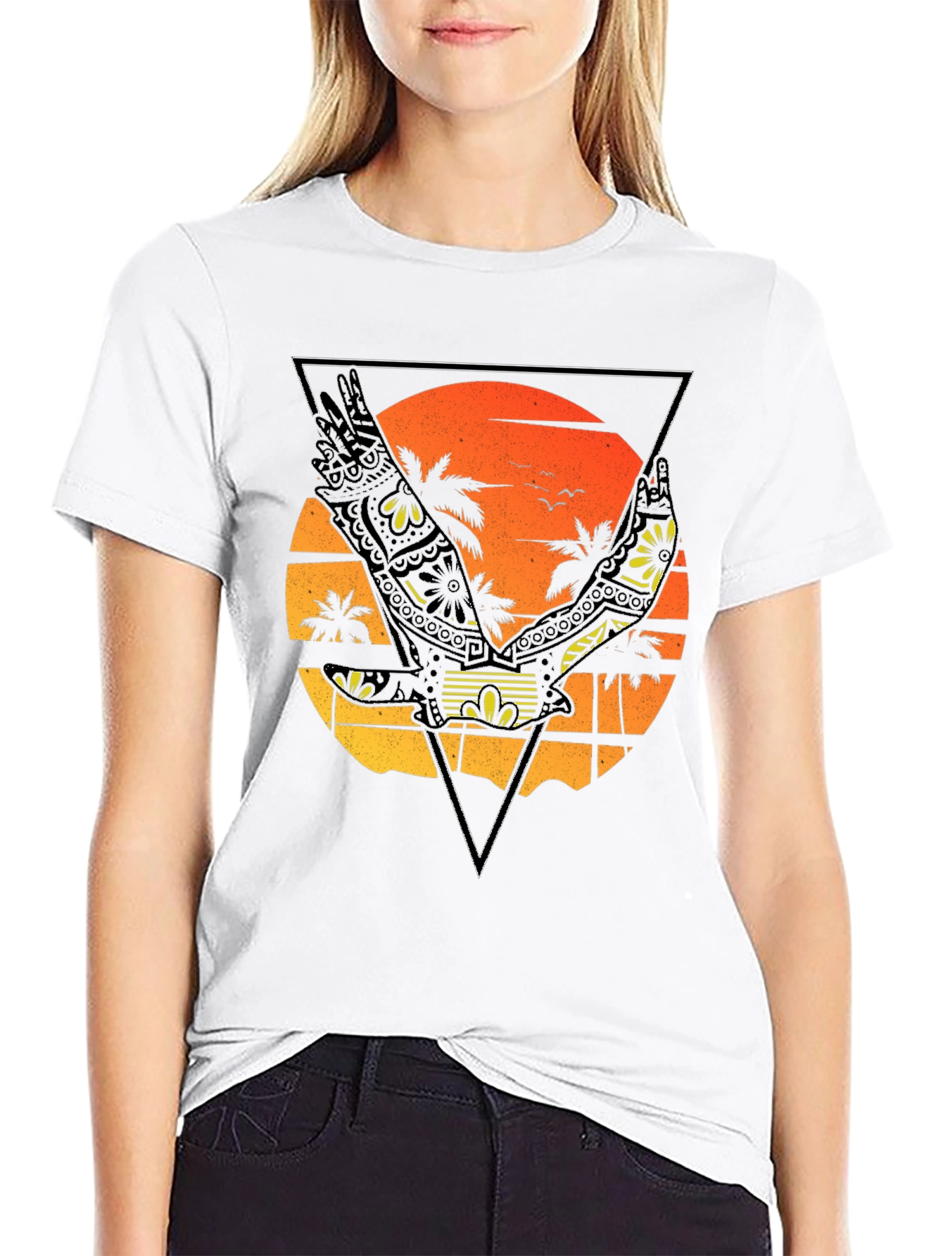 Black Sunset Beach Eagle Graphic T-Shirt view 9