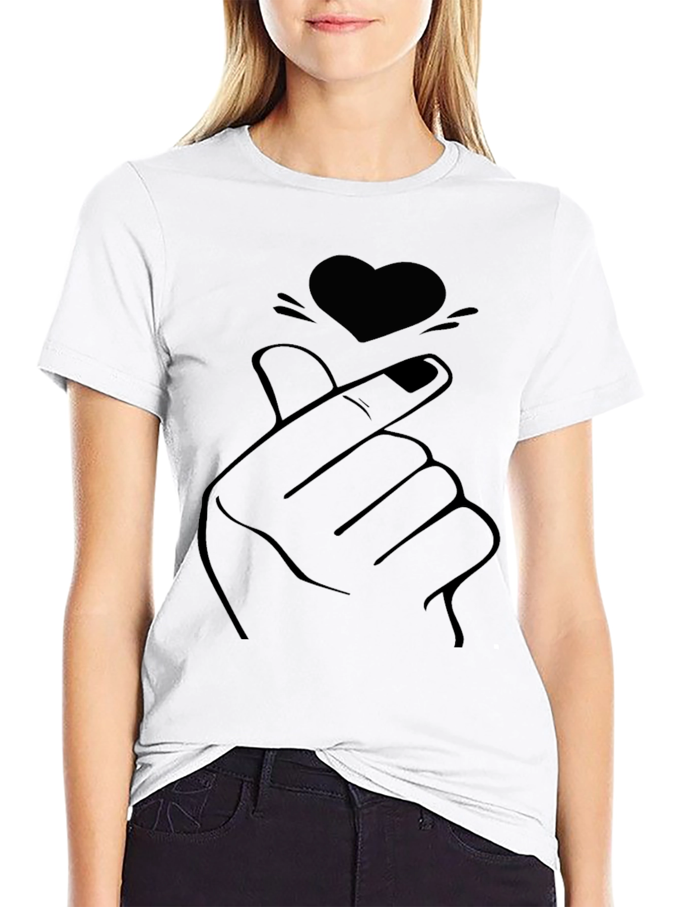 Black Heart Finger Gesture Graphic T-Shirt - Trendy Minimalist Tee view 9