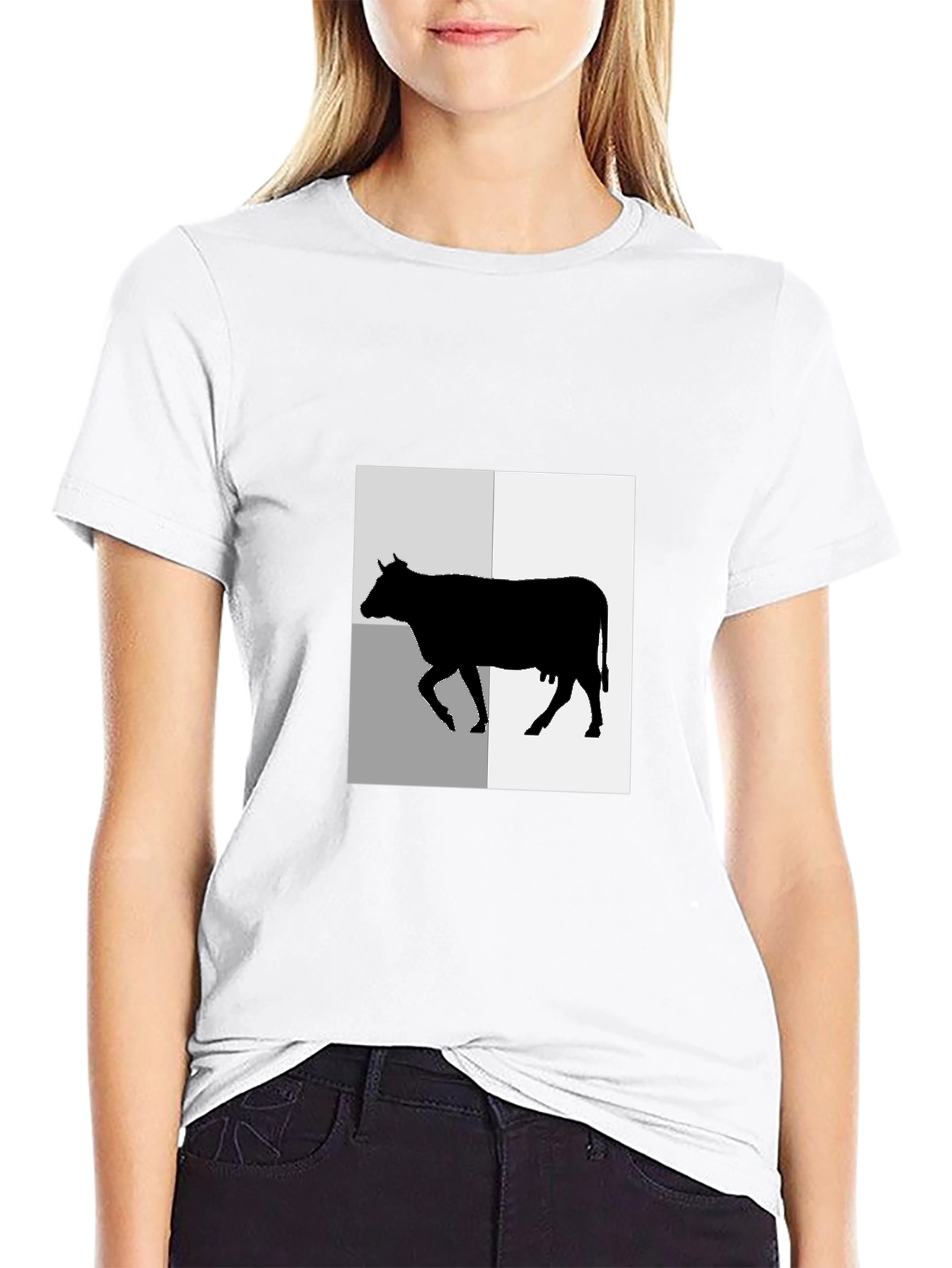 Black Black T-Shirt with Cow Graphic Tee view 9