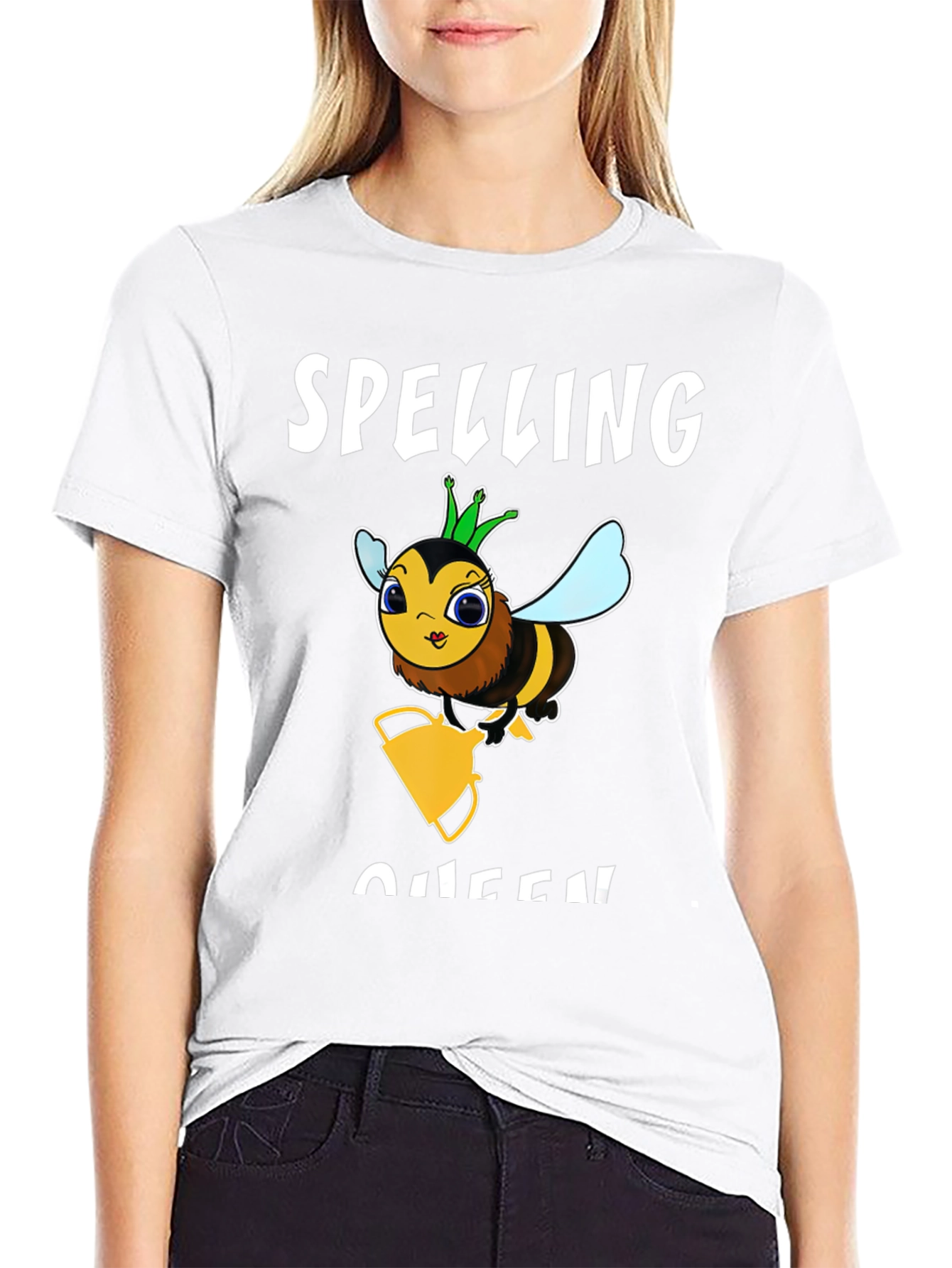 Black Spelling Bee Queen Graphic T-Shirt - Black Cotton Tee view 9