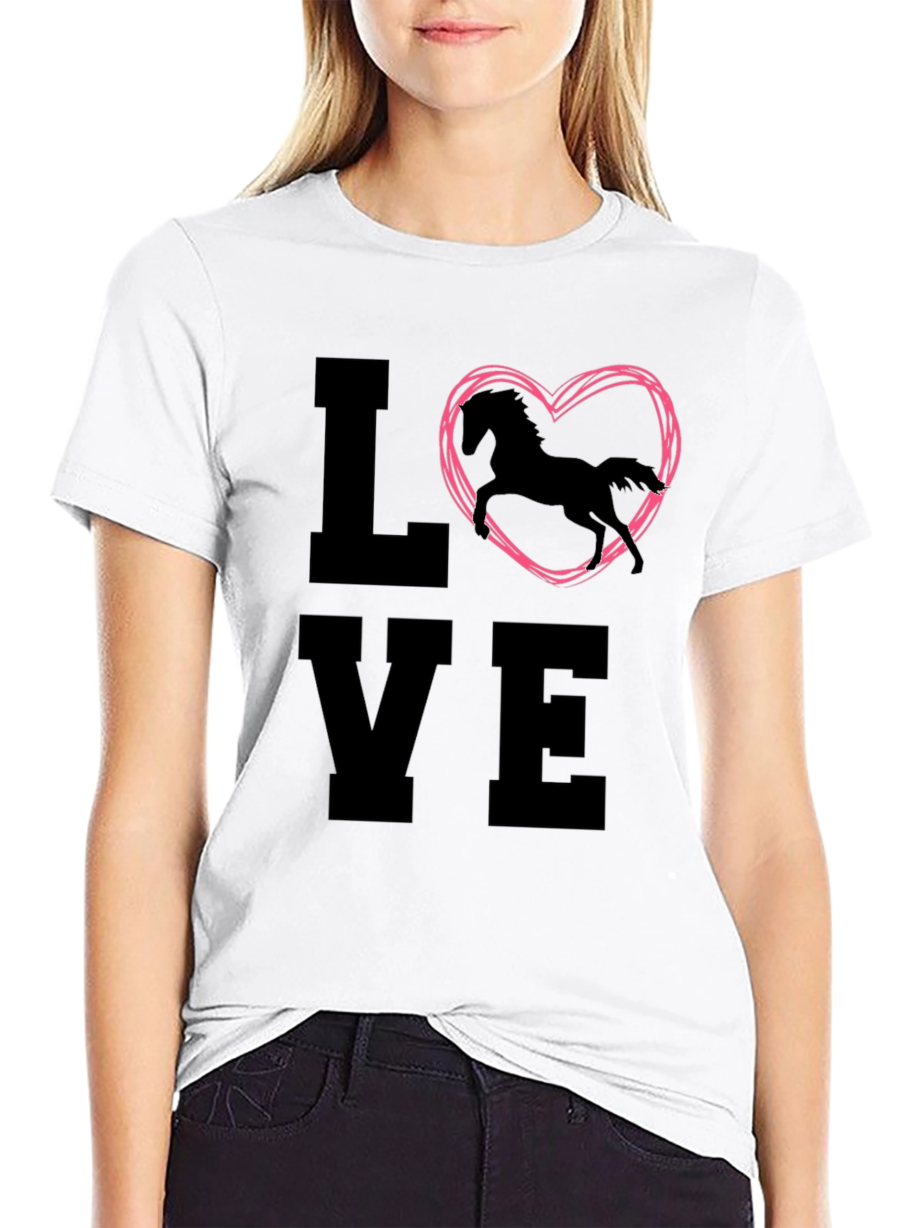 Black Love Horse T-Shirt - Equestrian Heart Design view 9