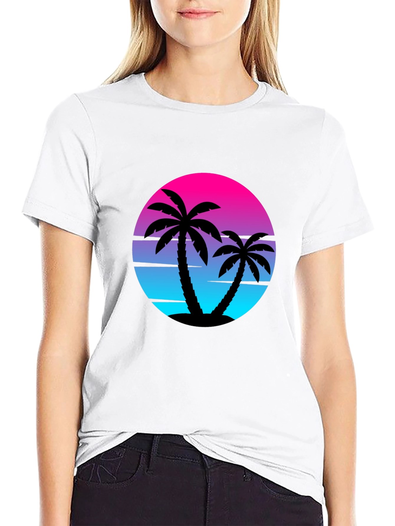 Black Retro Sunset Palm Tree Graphic Tee - Black view 9