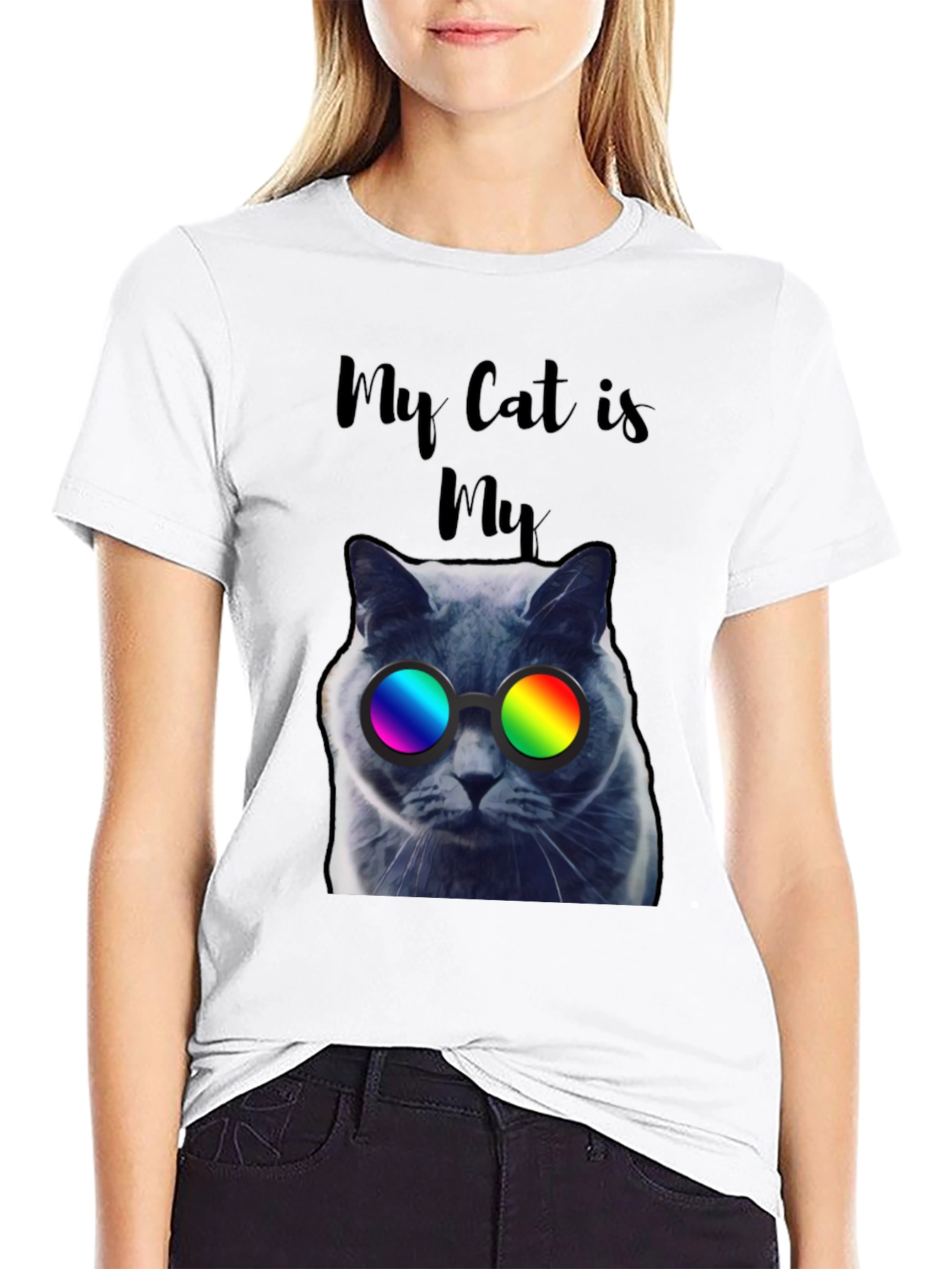 Black Cool Cat T-Shirt - "My Cat is My..." view 9