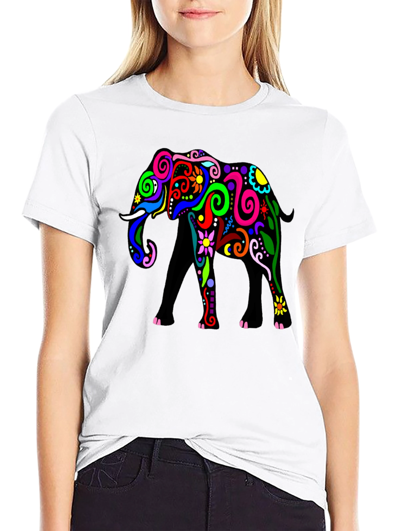 Black Elephant Graphic Tee - Black Cotton T-Shirt view 9