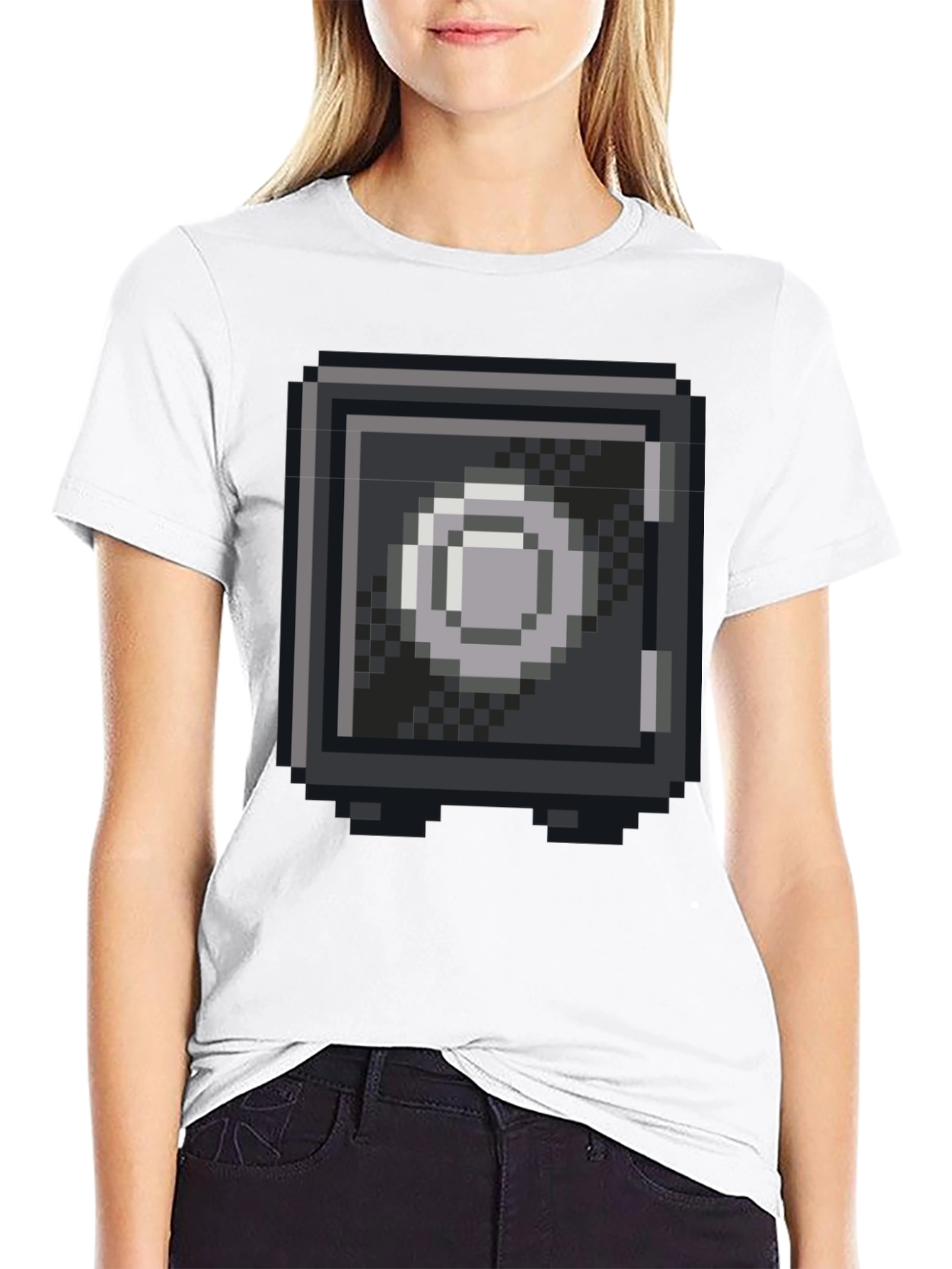 Black Pixelated Safe Graphic Tee - Black Cotton Blend Casual Shirt view 9