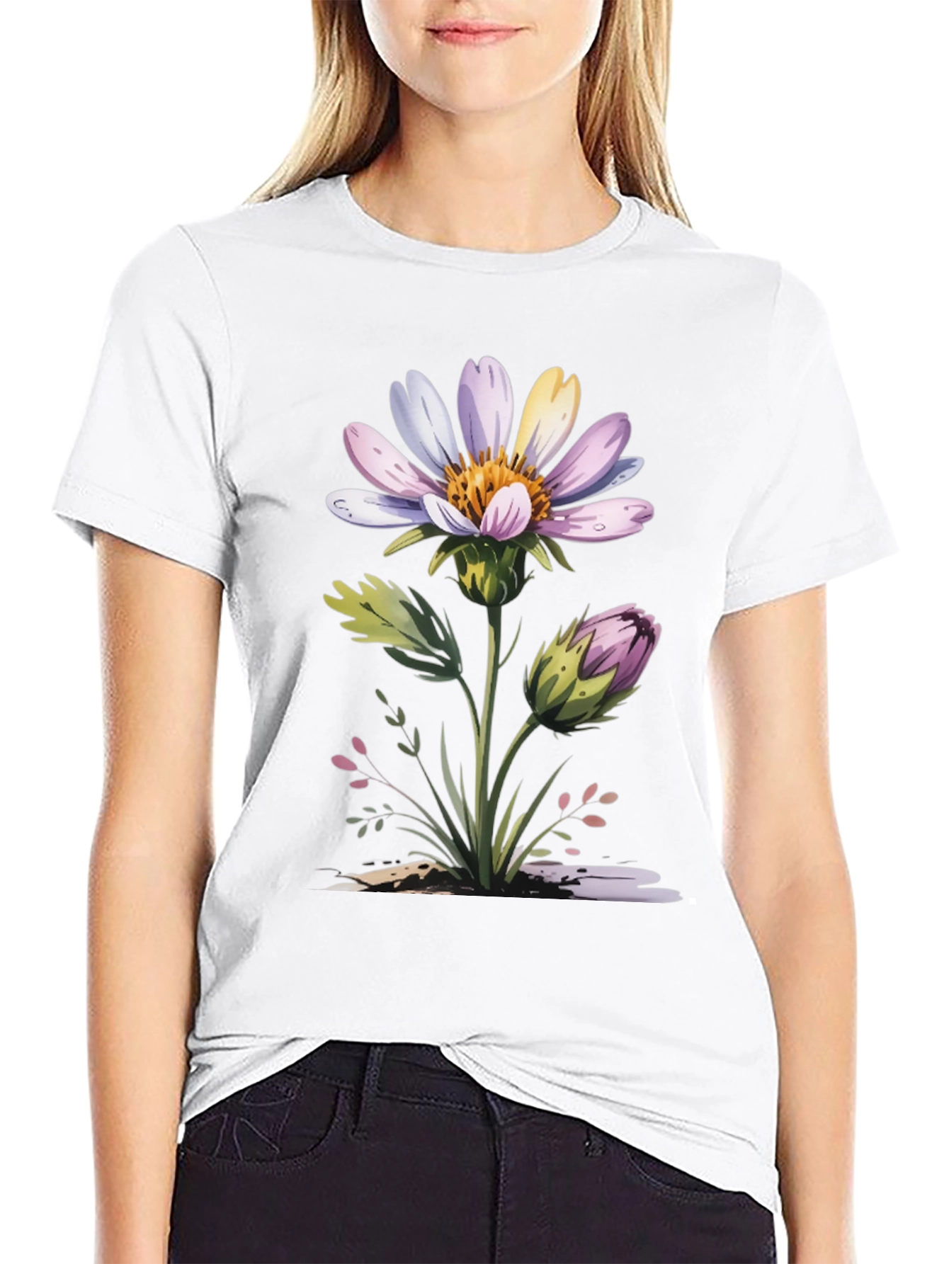 Black Floral Graphic Tee - Artistic Flower Design view 9