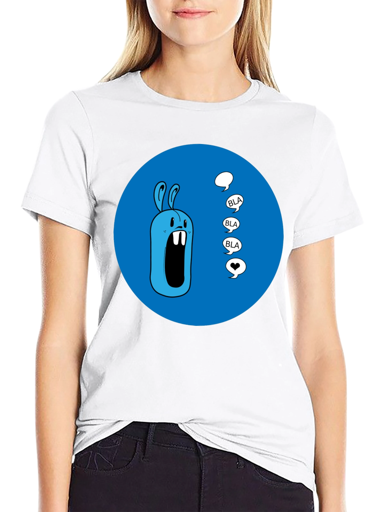 Black Blue Cartoon Rabbit T-Shirt view 9