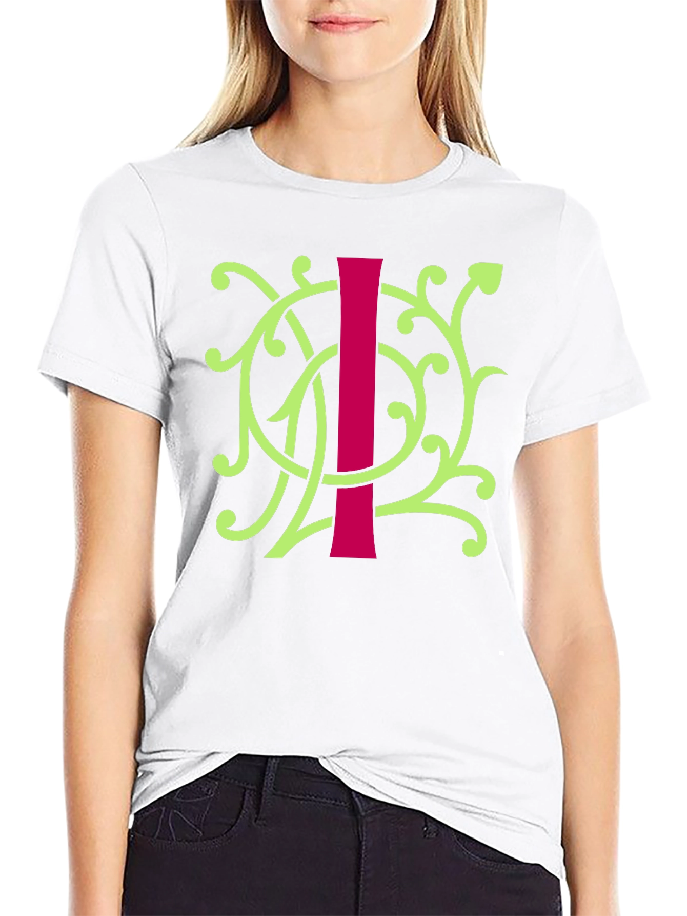 Black Floral Initial 'I' Graphic Tee - Unique Design view 9