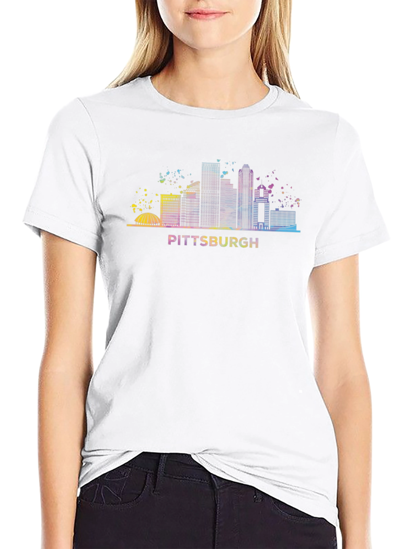 Black Pittsburgh Skyline Graphic Tee - Black Cotton T-Shirt view 9