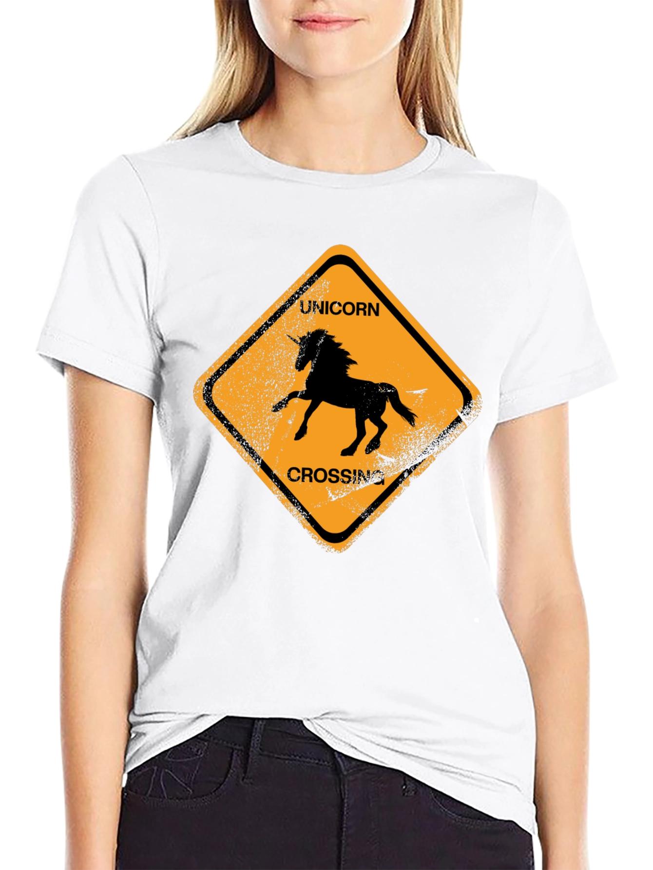 Black Unicorn Crossing Black Cotton T-Shirt view 9