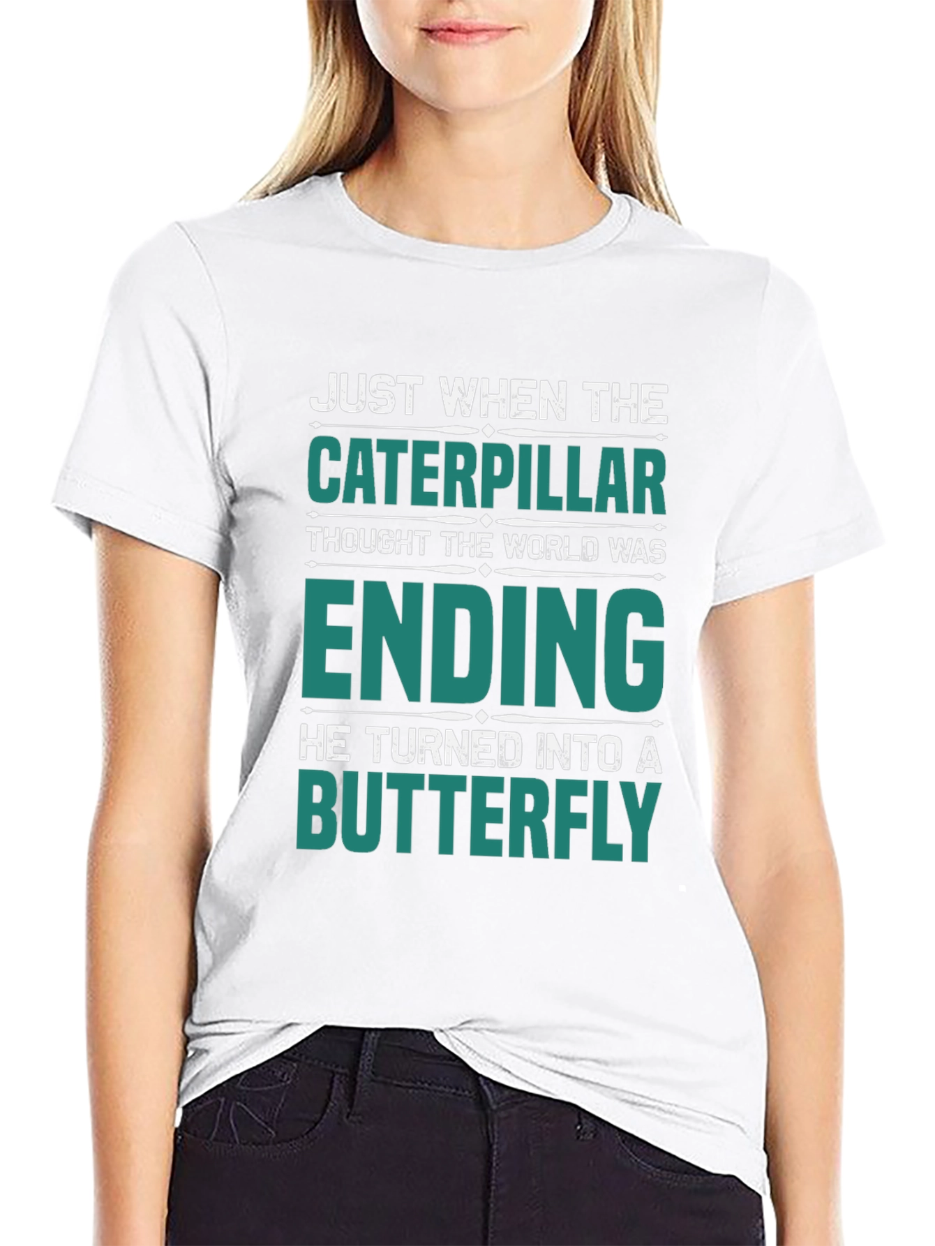 Black Caterpillar Turns Into Butterfly Graphic T-Shirt view 9