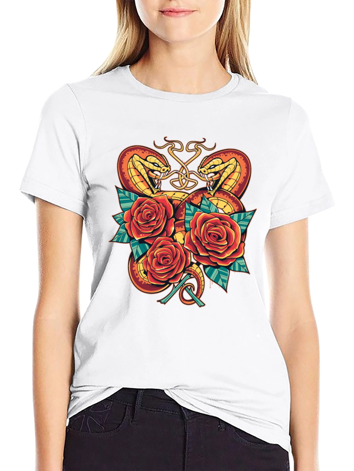 Black Snake & Roses Graphic T-Shirt - Bold Design view 9