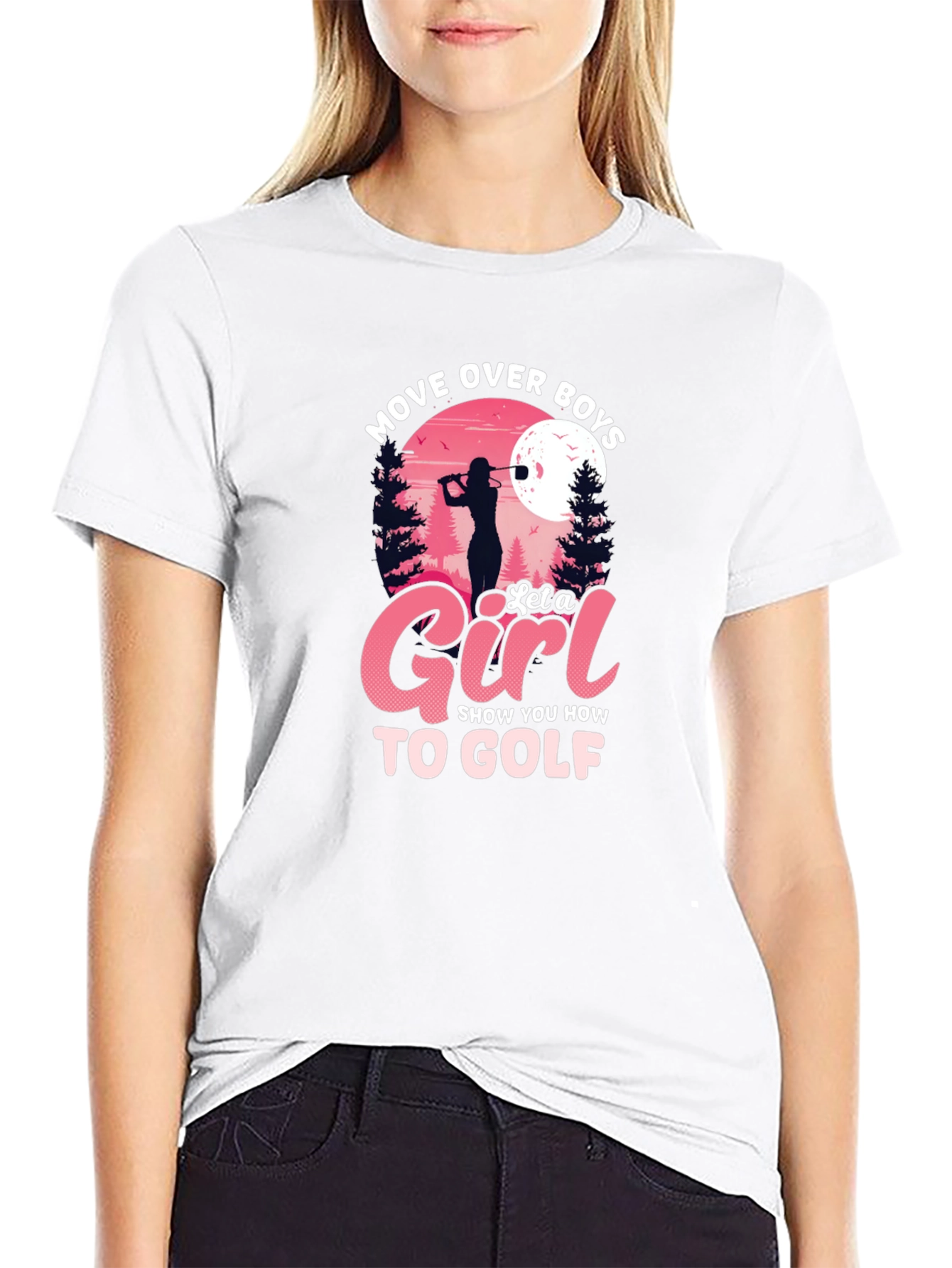 Black Move Over Boys, Let a Girl Golf Black T-Shirt view 9