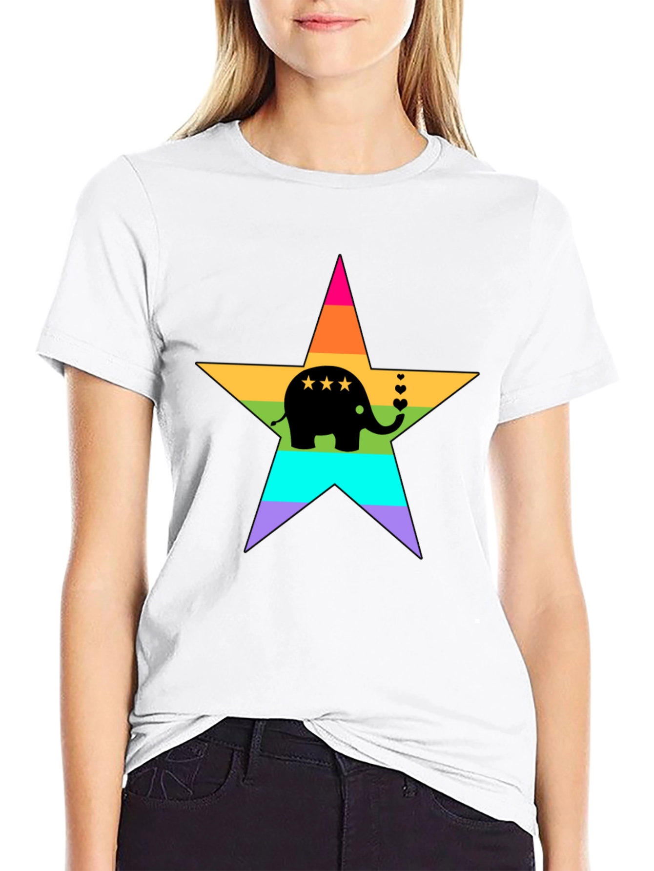 Black Rainbow Elephant Star T-Shirt view 9