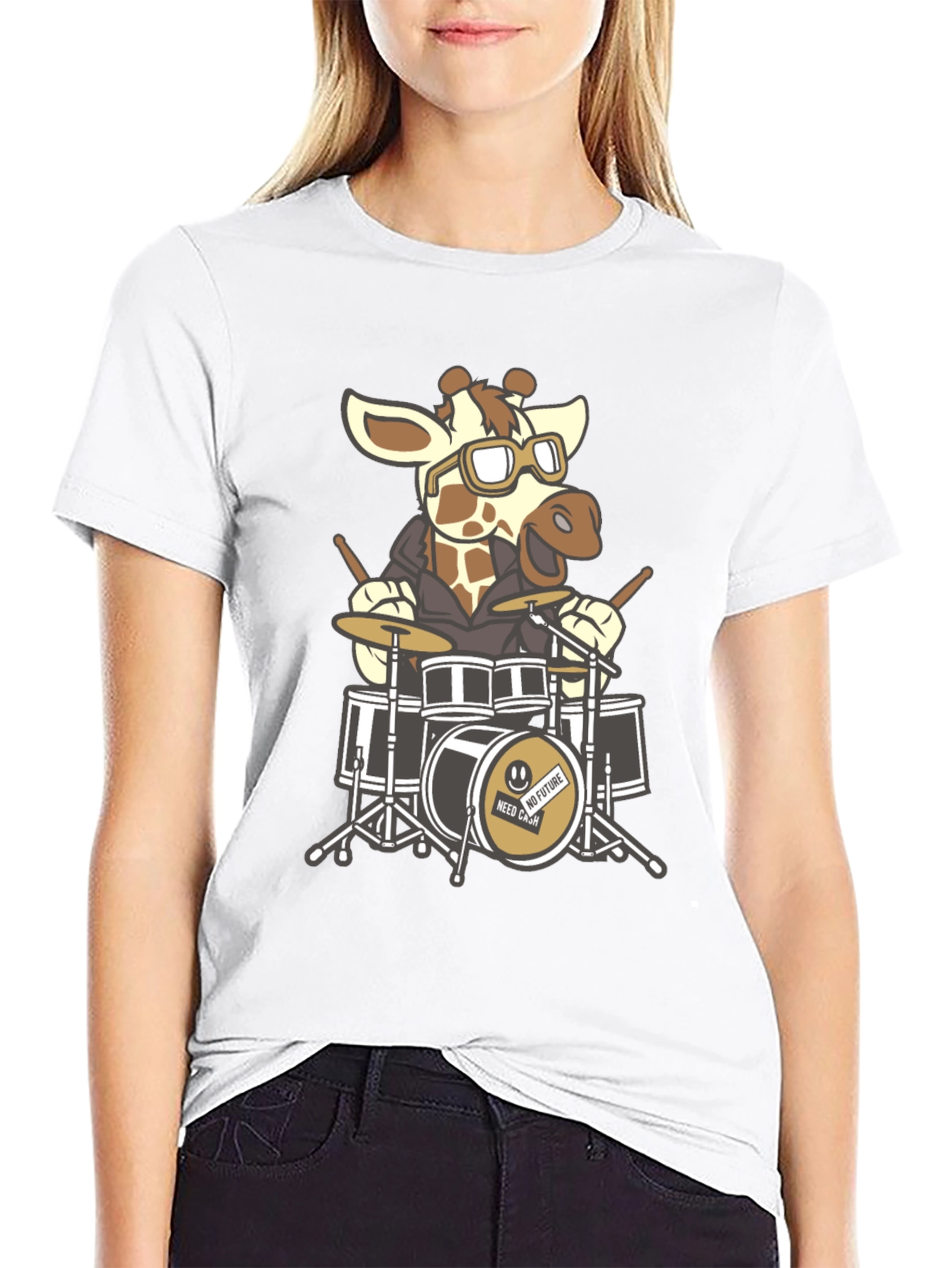 Black Giraffe Drummer Graphic Tee - Black Cotton T-Shirt view 9