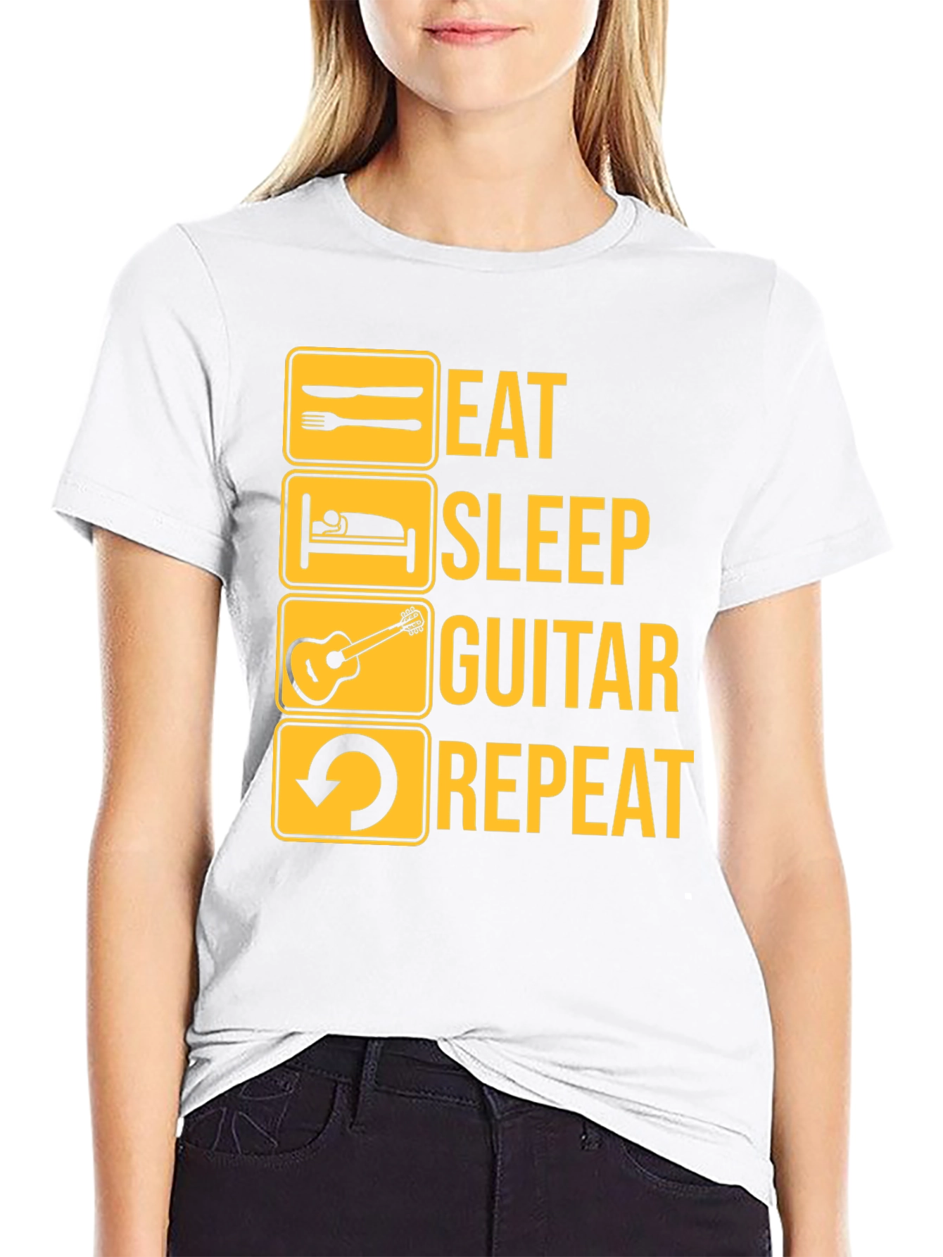 Black Eat Sleep Guitar Repeat Graphic Tee - Musician T-Shirt view 9