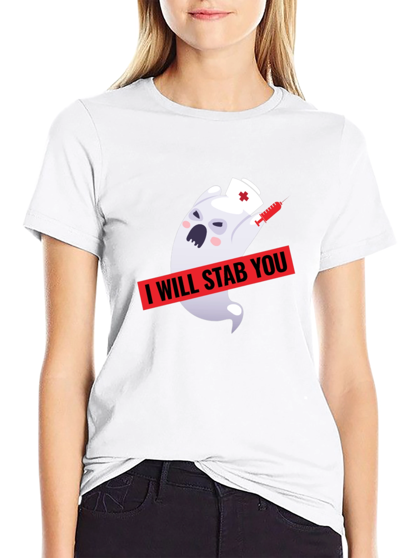 Black Funny Ghost Nurse I Will Stab You Graphic T-Shirt view 9