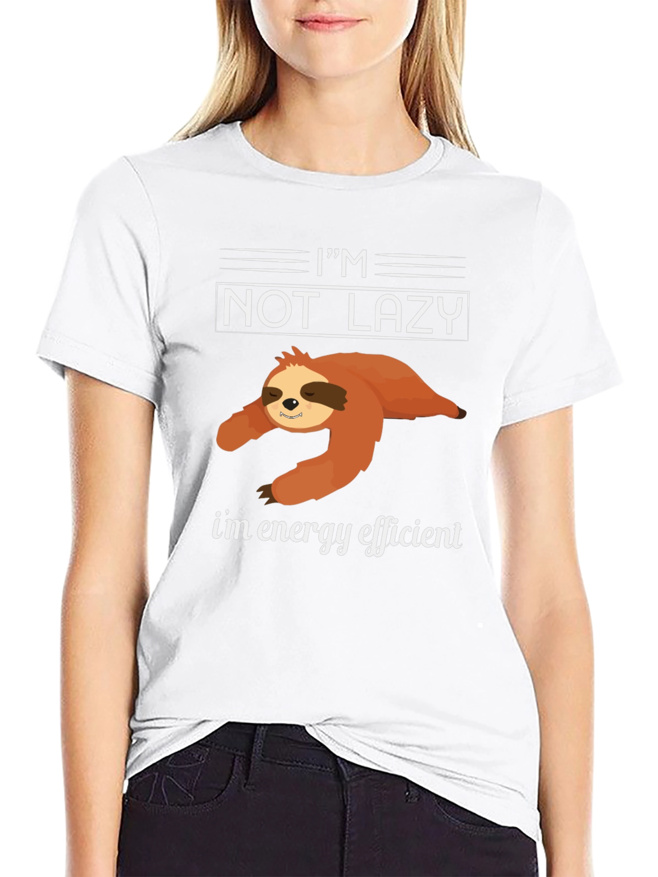 Black Funny Sloth Energy Efficient Graphic Tee view 9