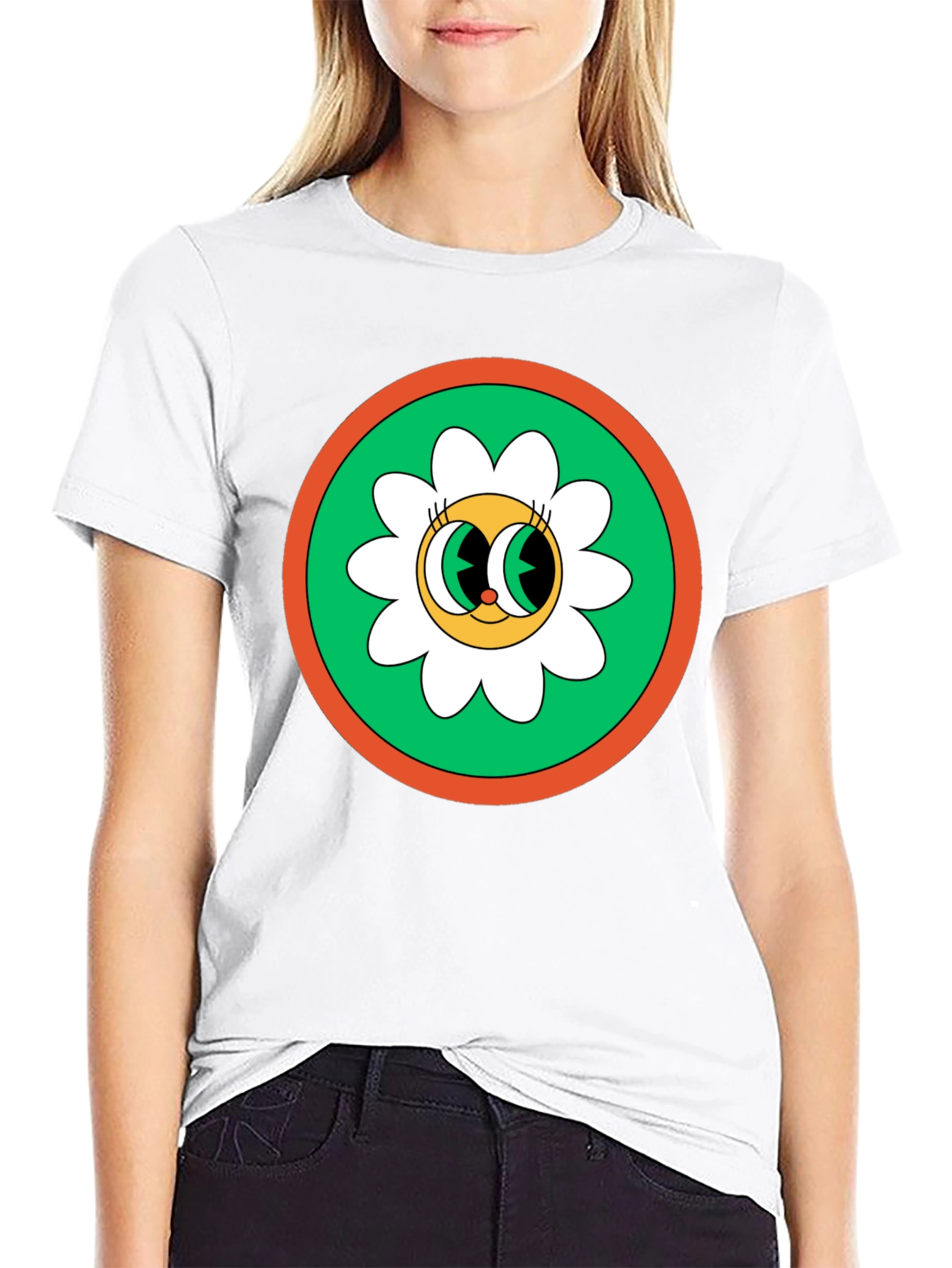 Black Retro Flower Power Graphic Tee - Black Cotton Blend view 9