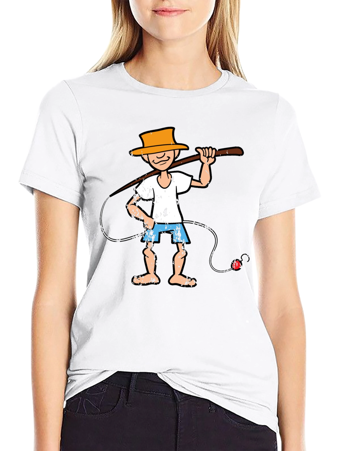Black Cartoon Fisherman Graphic Tee - Unique Humor T-Shirt view 9