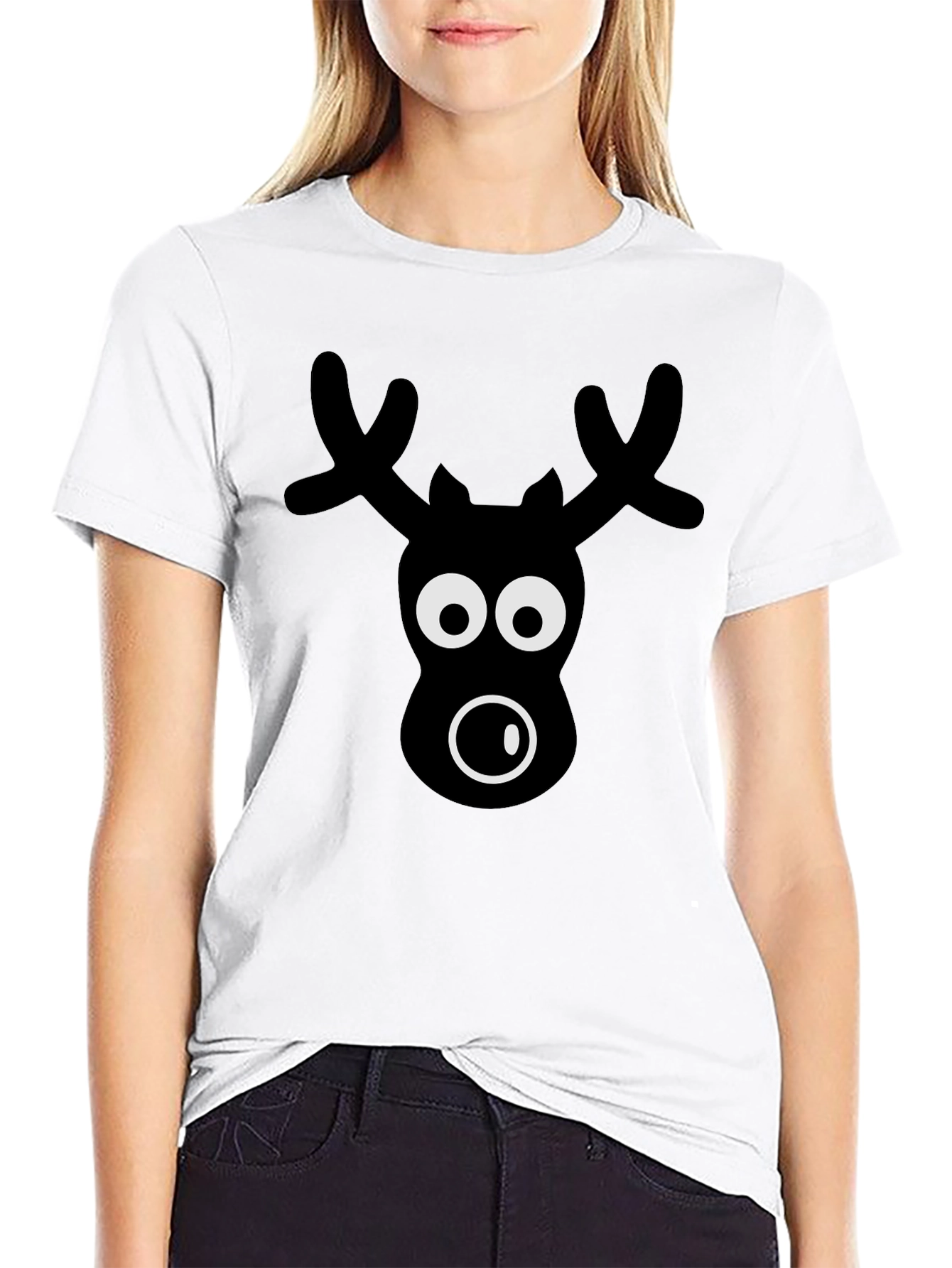 Black Funny Reindeer Graphic Tee - Black Novelty Christmas Shirt view 9