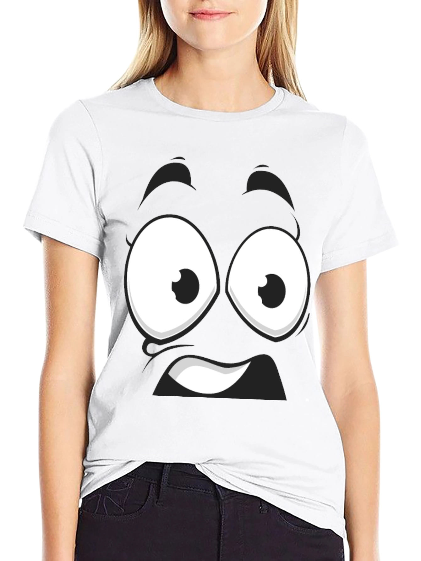 Black Funny Cartoon Face Black T-Shirt view 9