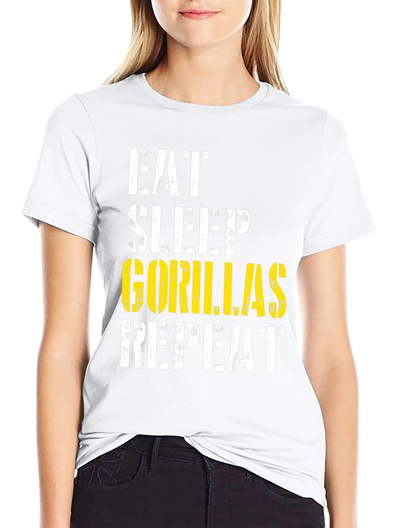 Black Eat Sleep Gorillas Repeat Black Graphic Tee view 9