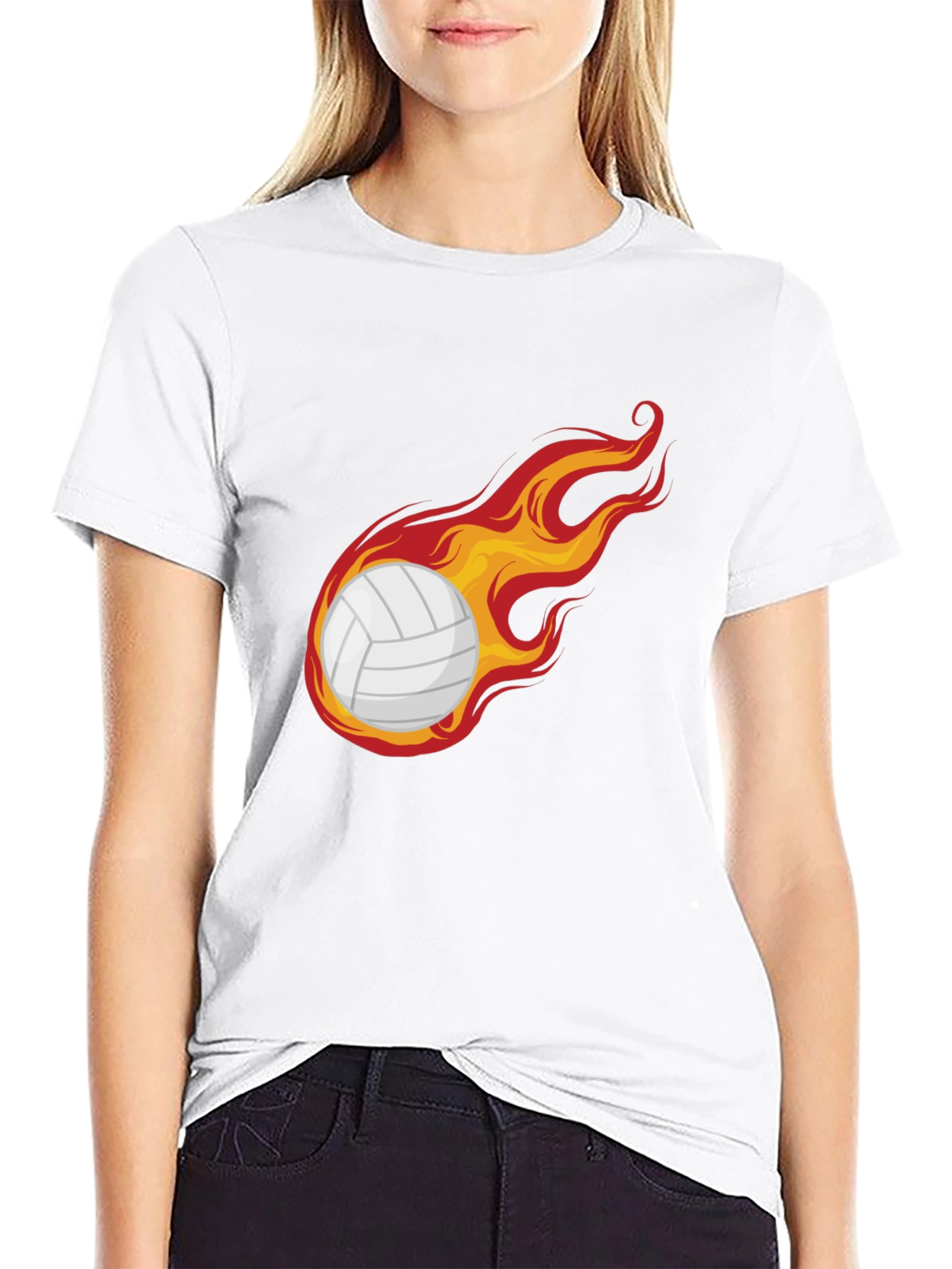 Black Flaming Volleyball Graphic Tee - Unique Design view 9