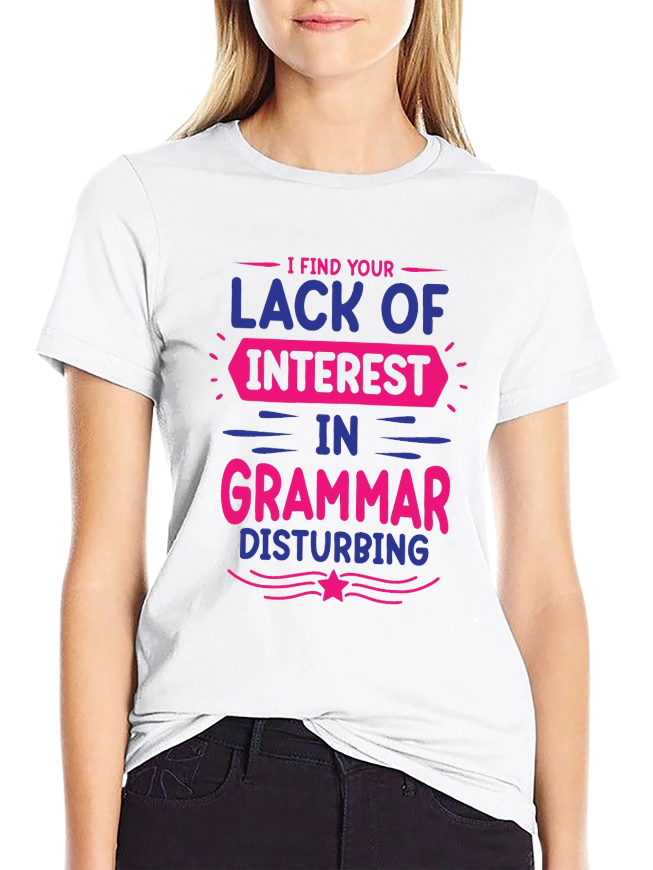Black Funny Grammar Graphic T-Shirt - Lack of Interest Disturbing Tee view 9