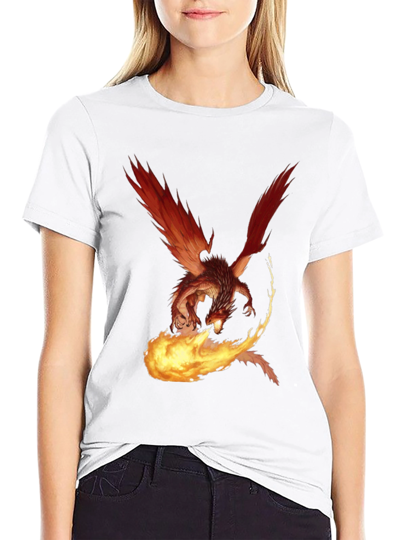 Black Fiery Dragon Graphic Tee - Black Cotton T-Shirt view 9