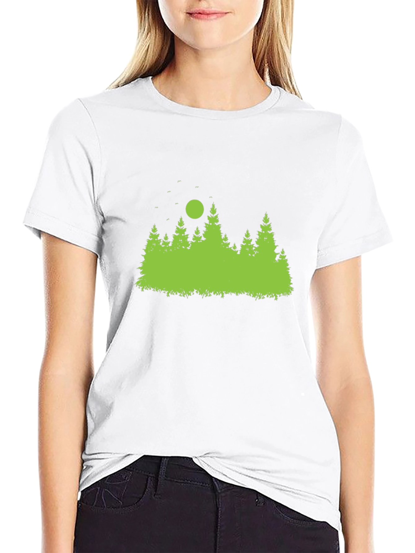 Black Green Forest Print Black T-Shirt view 9
