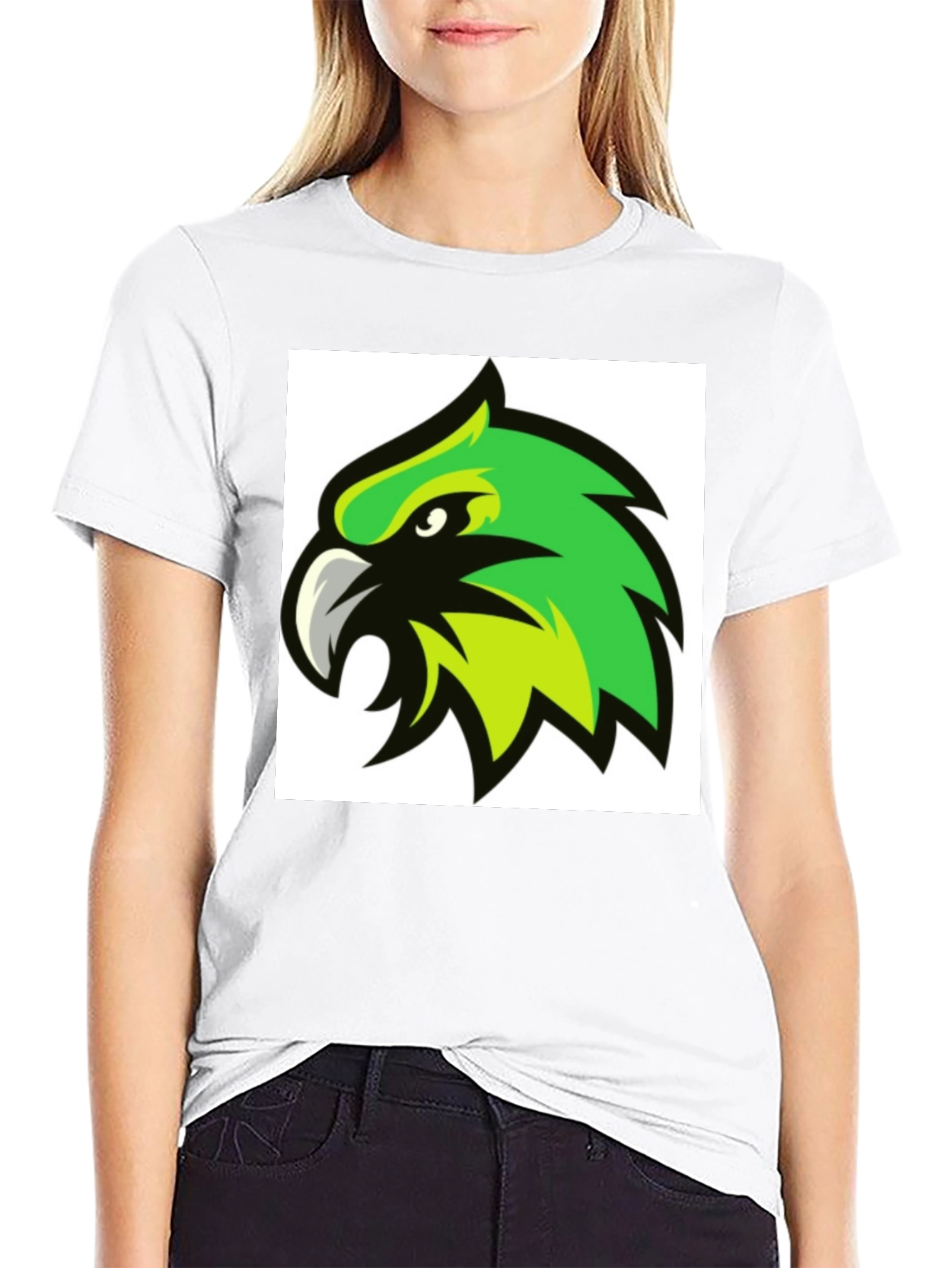 Black Bold Black T-Shirt with Green Hawk Graphic view 9