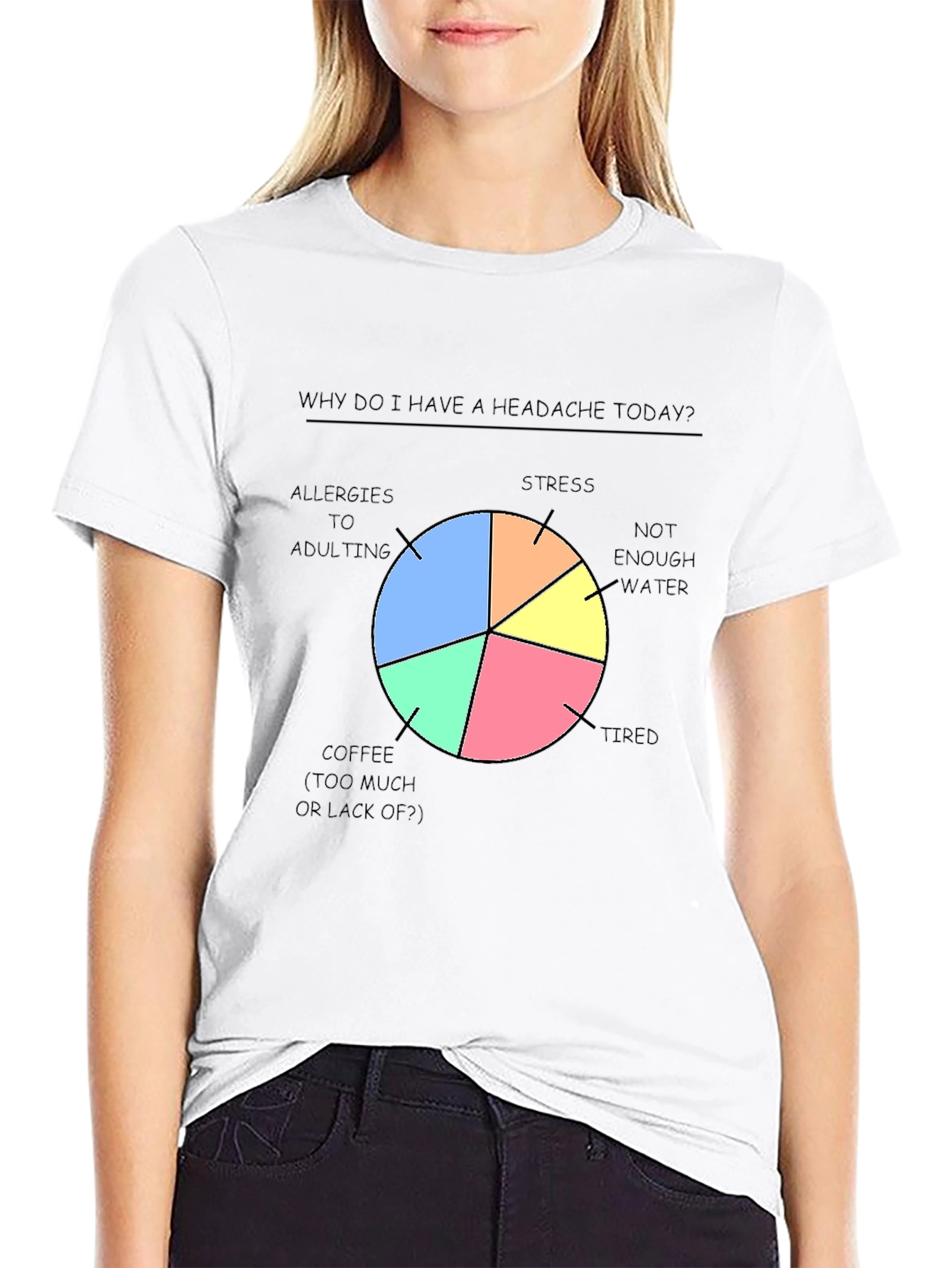 Black Headache Causes Graphic T-Shirt - Adulting, Coffee, Stress view 9