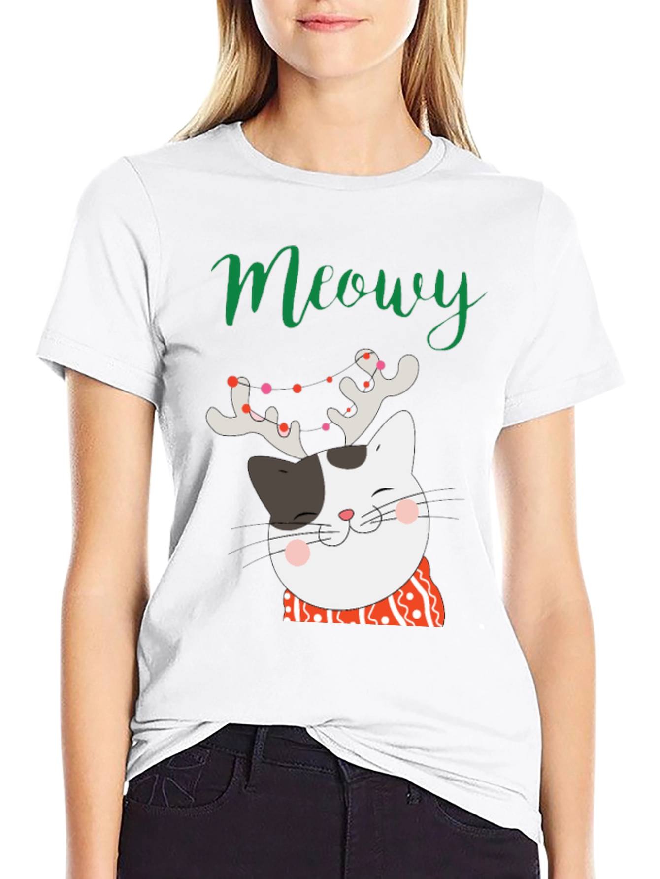 Black Meowy Christmas Cat T-Shirt view 9