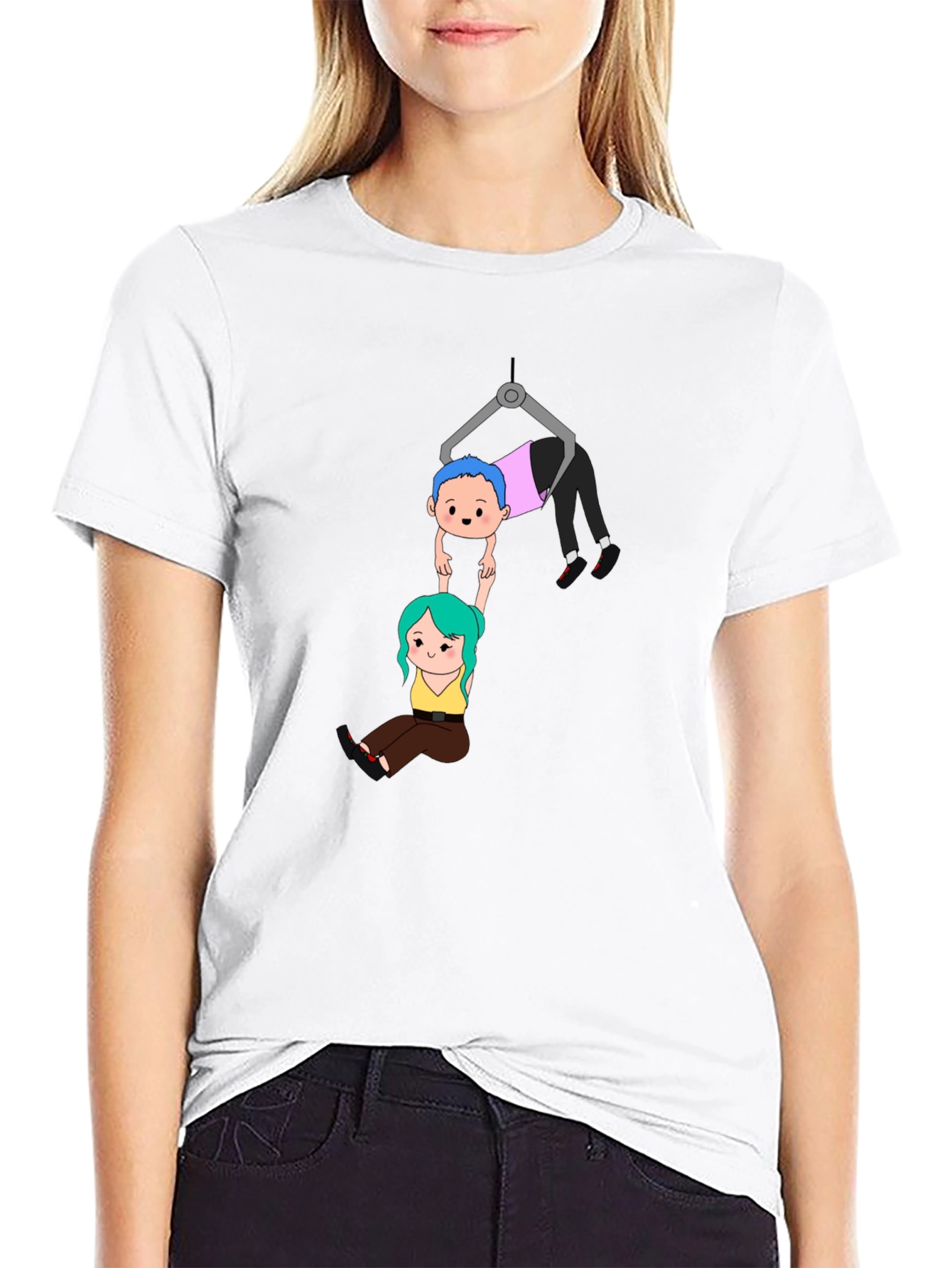 Black Cartoon Couple Crane T-Shirt view 9