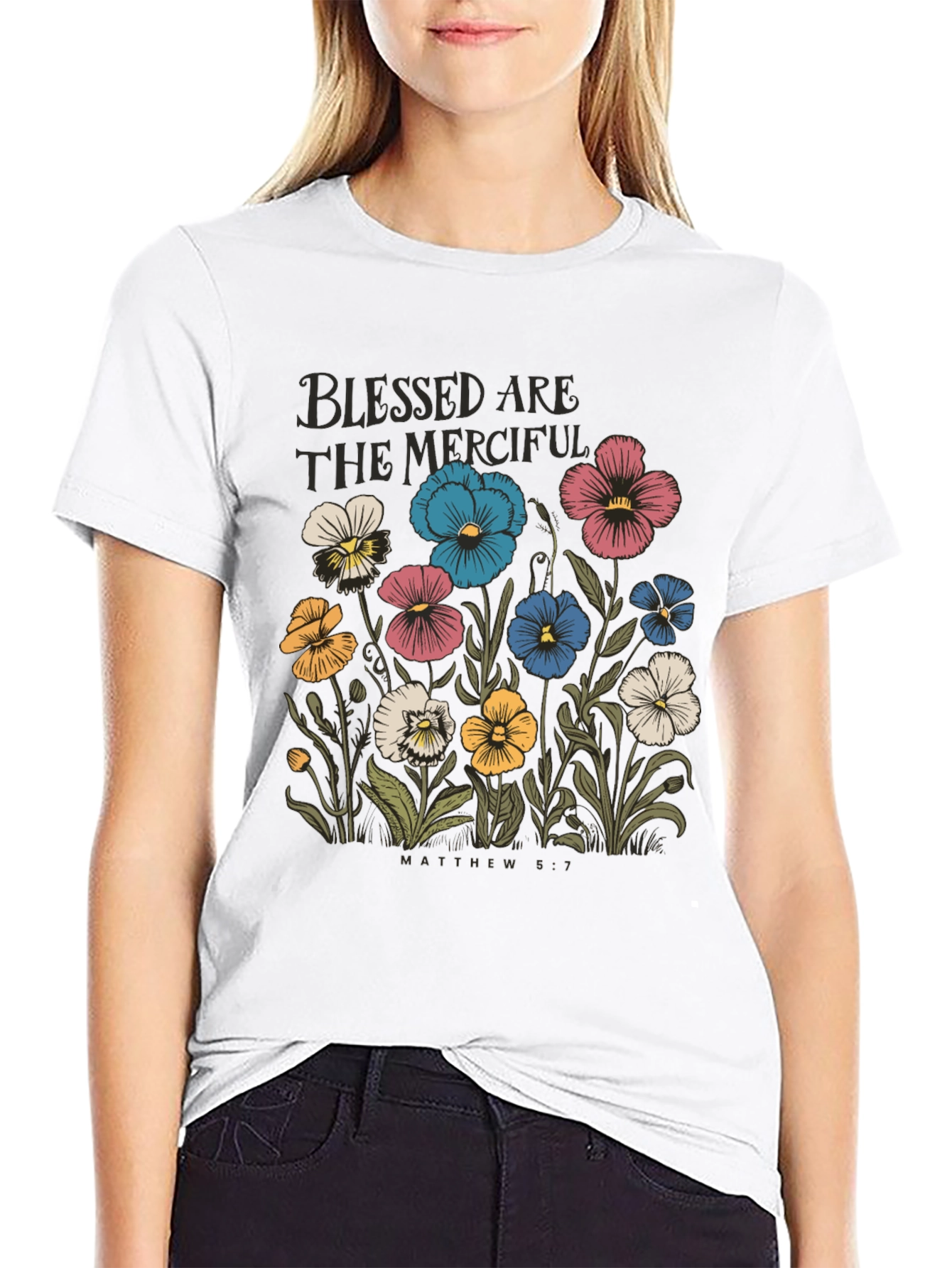 Black Blessed Are The Merciful Floral Tee view 9