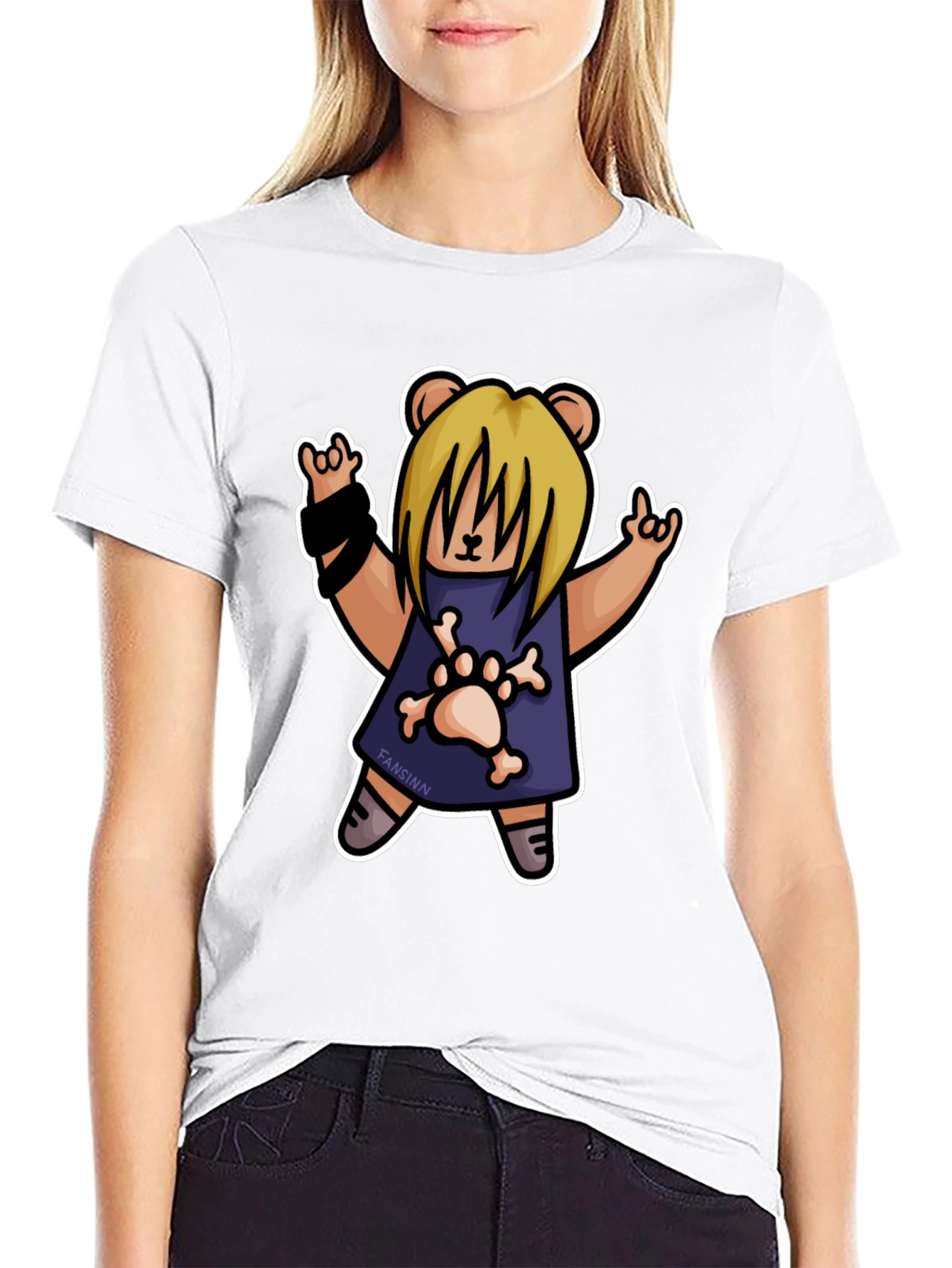 Black Rock Bear T-Shirt - Black Cotton Tee with Cartoon Graphic view 9