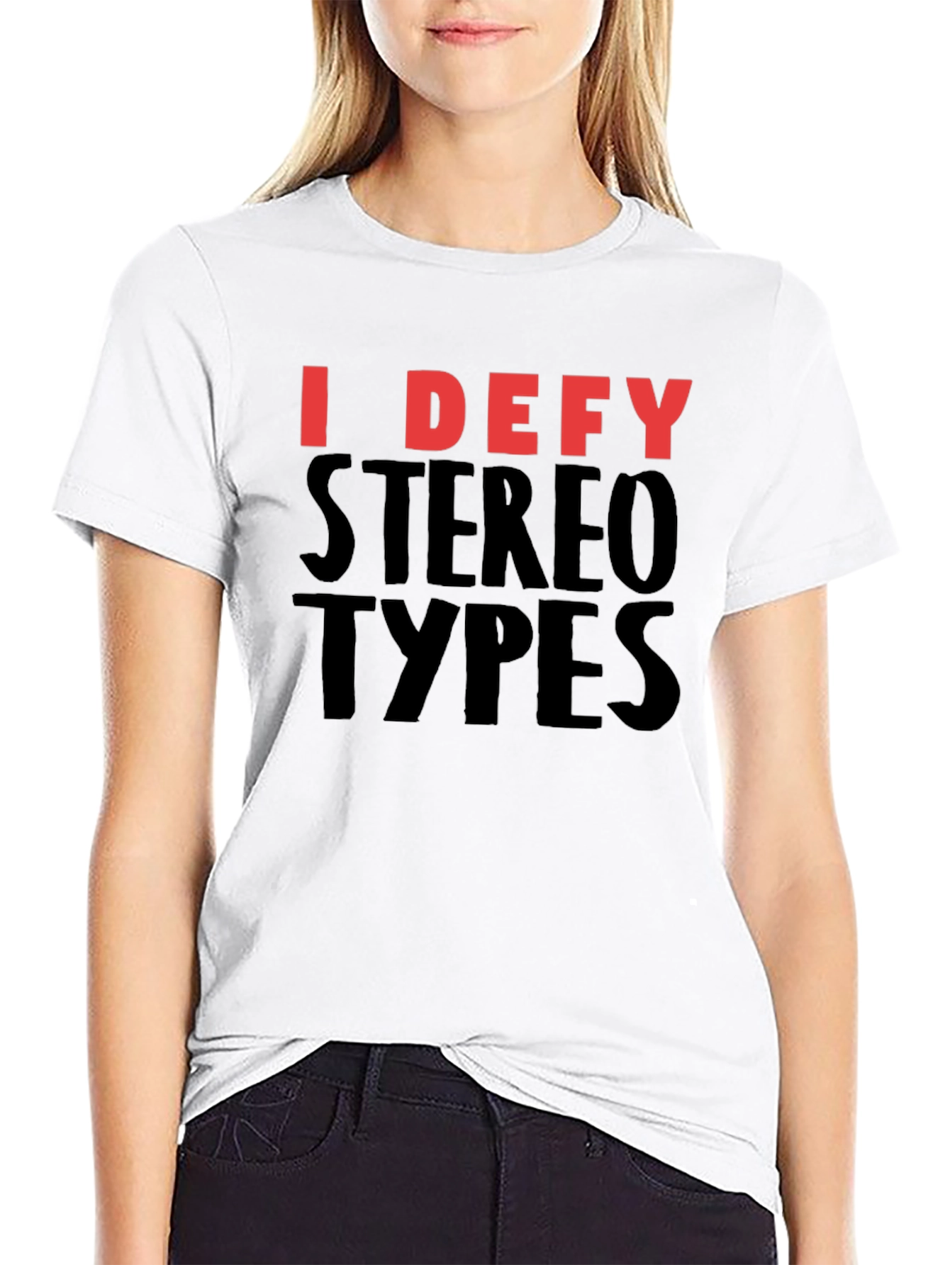 Black I Defy Stereotypes Graphic Tee - Black Cotton T-Shirt view 9