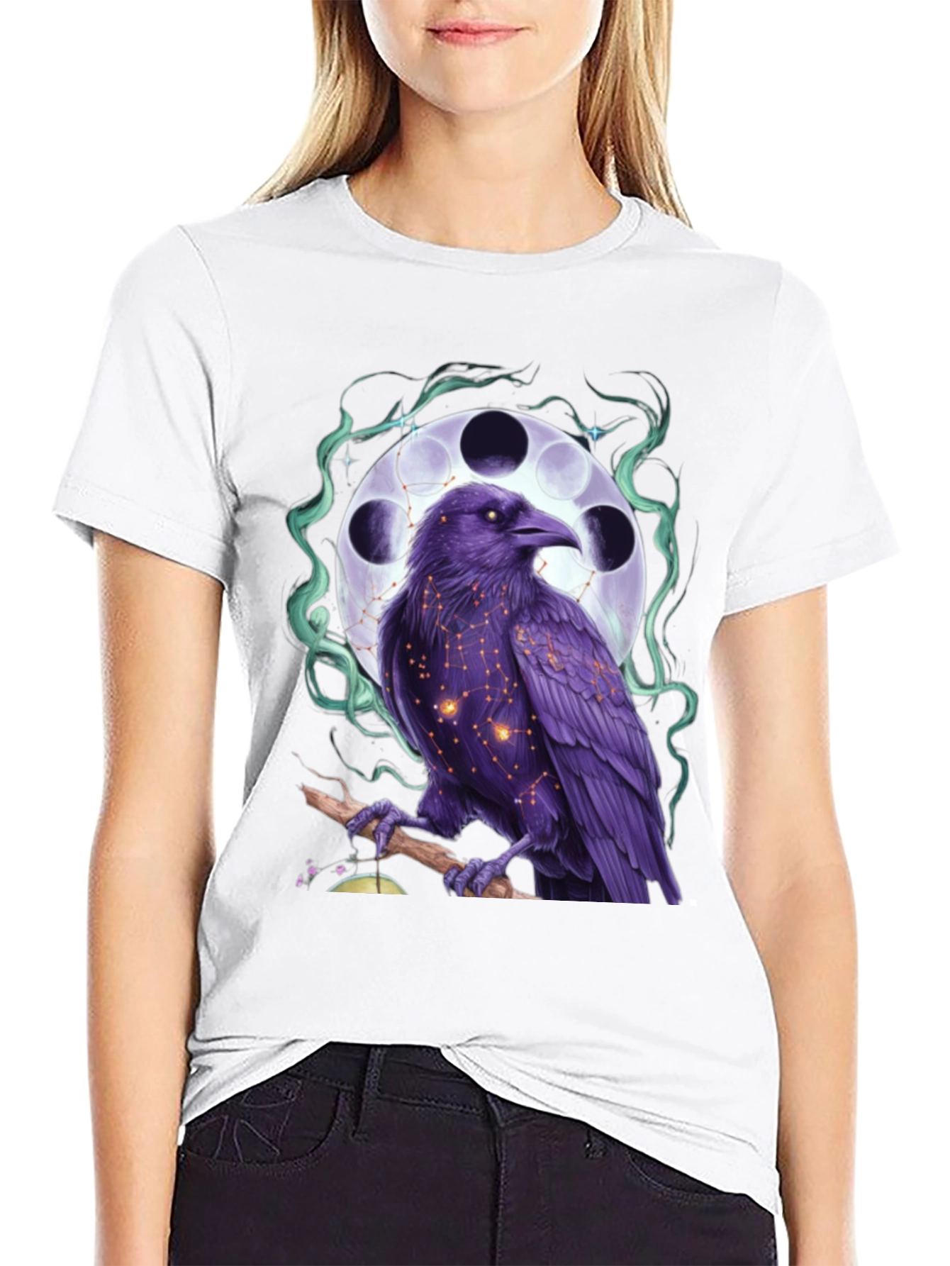 Black Raven Moon Phase Graphic Tee view 9