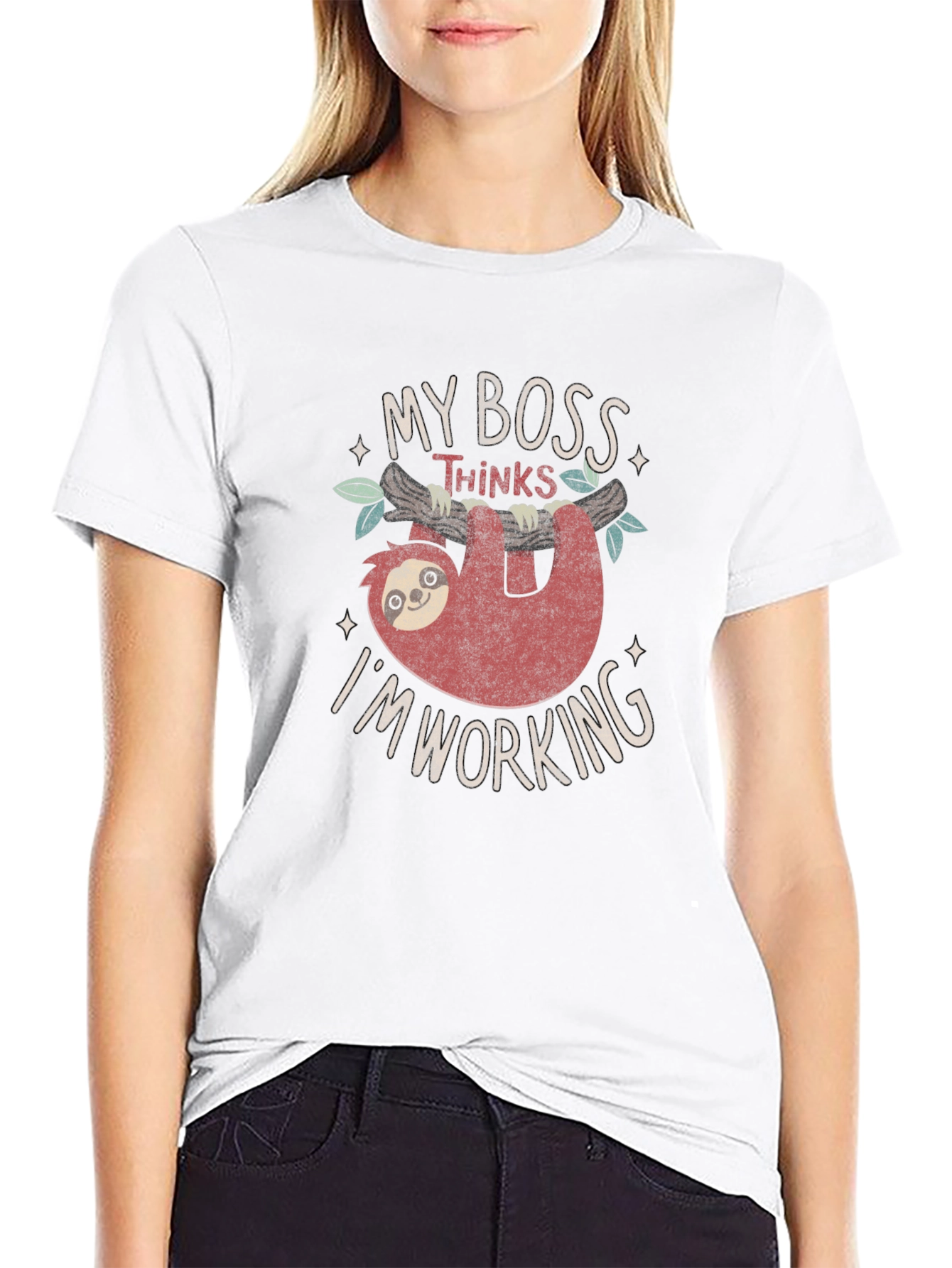 Funny Sloth My Boss Thinks I'm Working T-Shirt - 9
